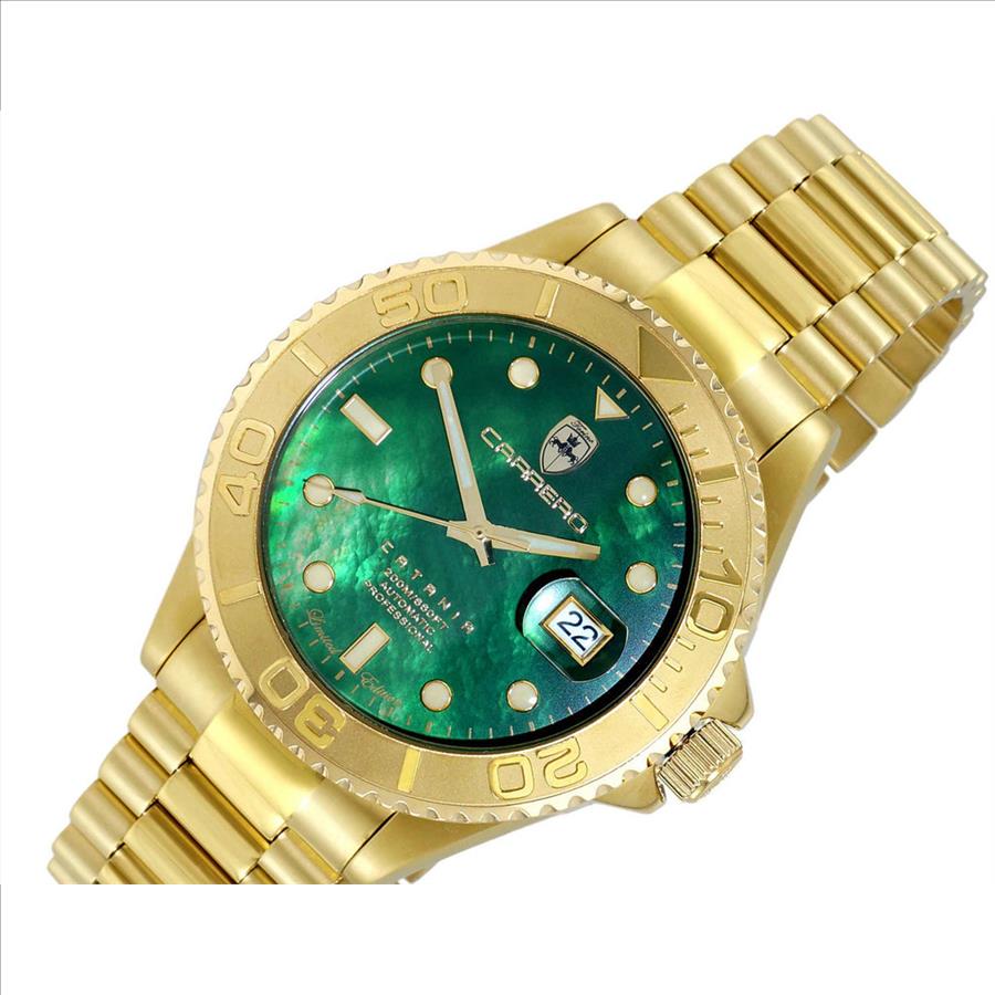 Lechateau Watches Men's Automatic - Magnifying Date, Green MOP Dial with Exhibition Back case (MSRP: $ 2,124.00)
