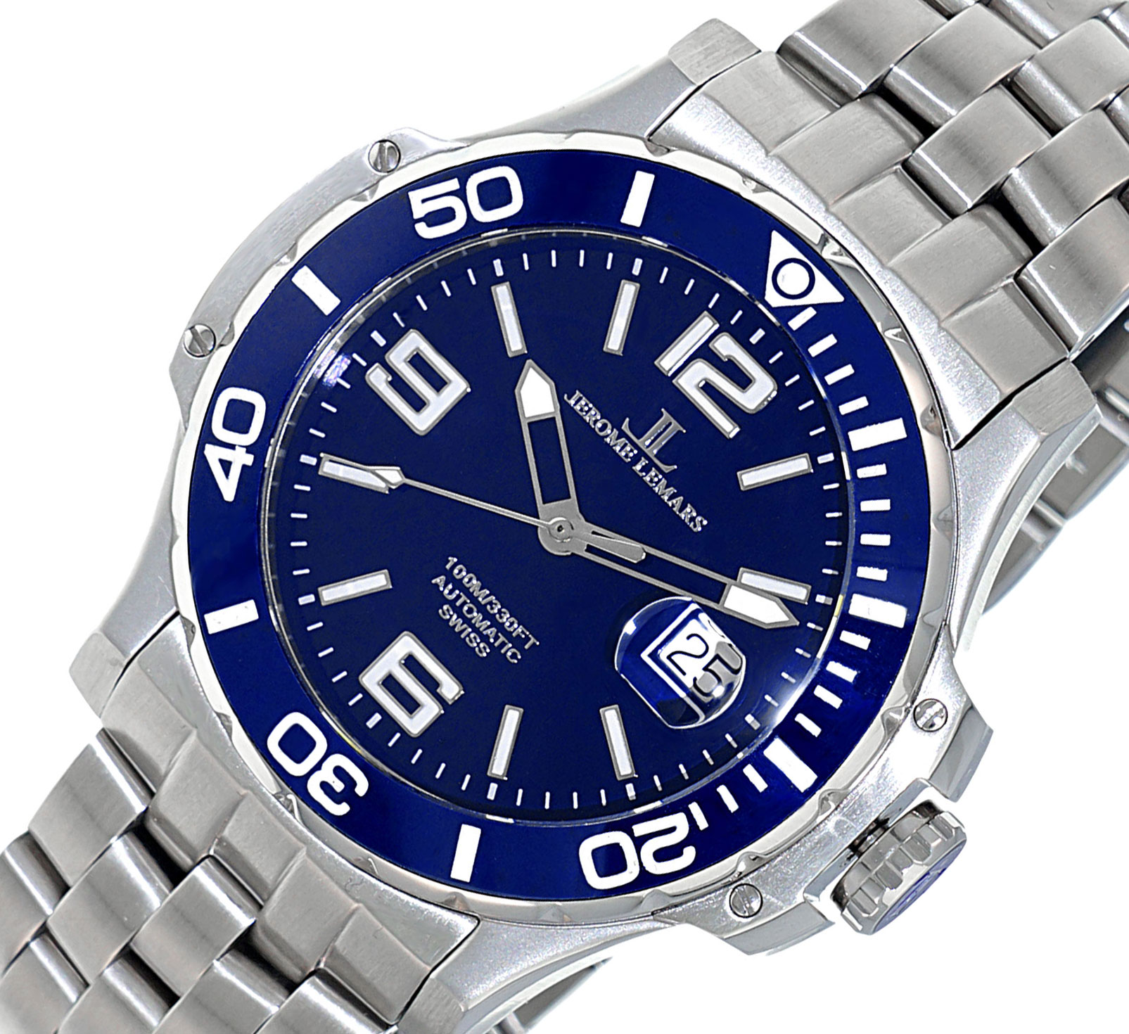 Lechateau,  Swiss Made Automatic Movt - 24 Jewel, Blue Dial Exhibition Back, (MSRP: $1,295.00)