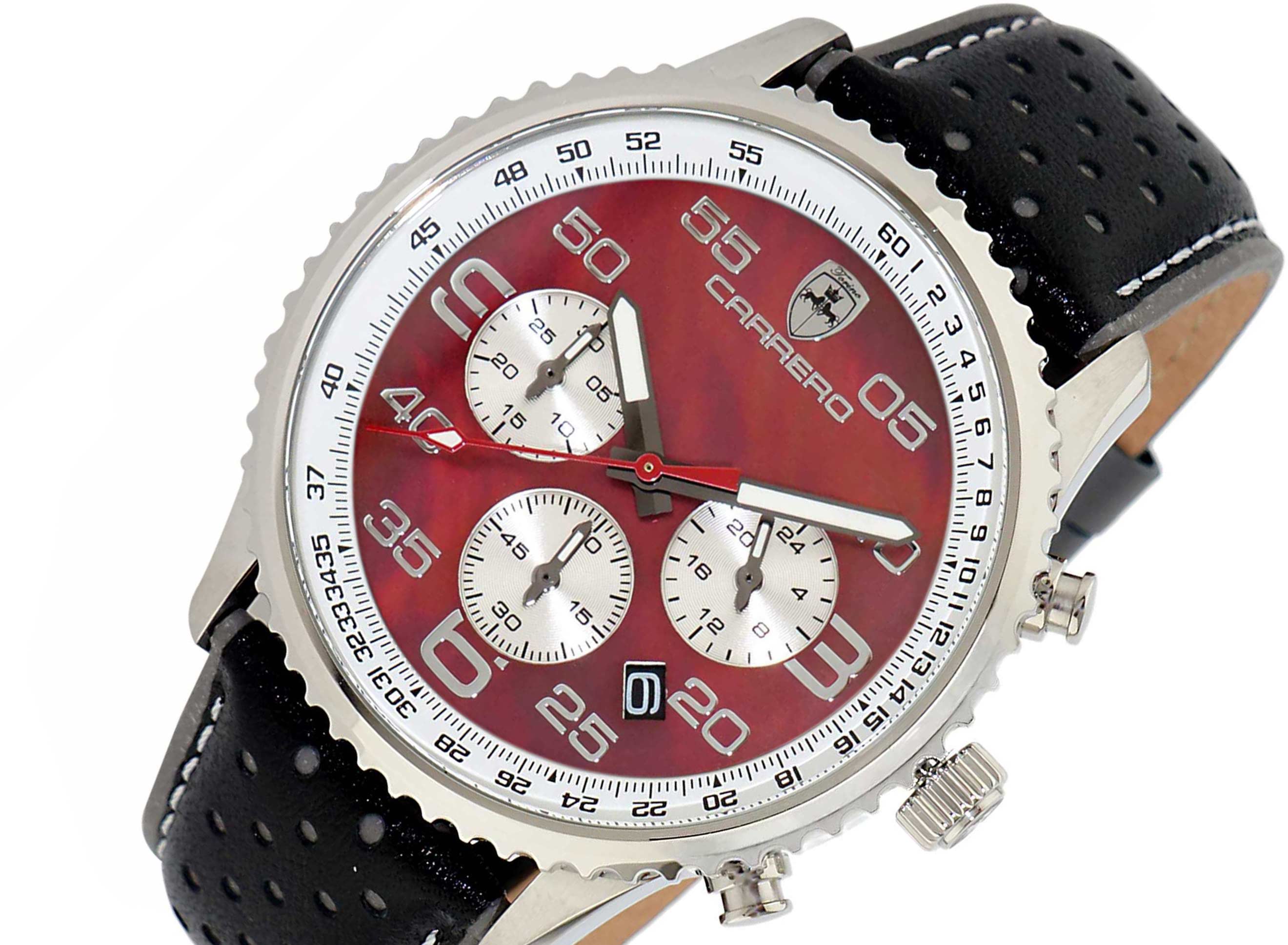 Lechateau - VR32 Movement Chronograph Mov't, Brown-White MOP Dial, Black Genuine Leather Band, (MSRP: $2,148.00)