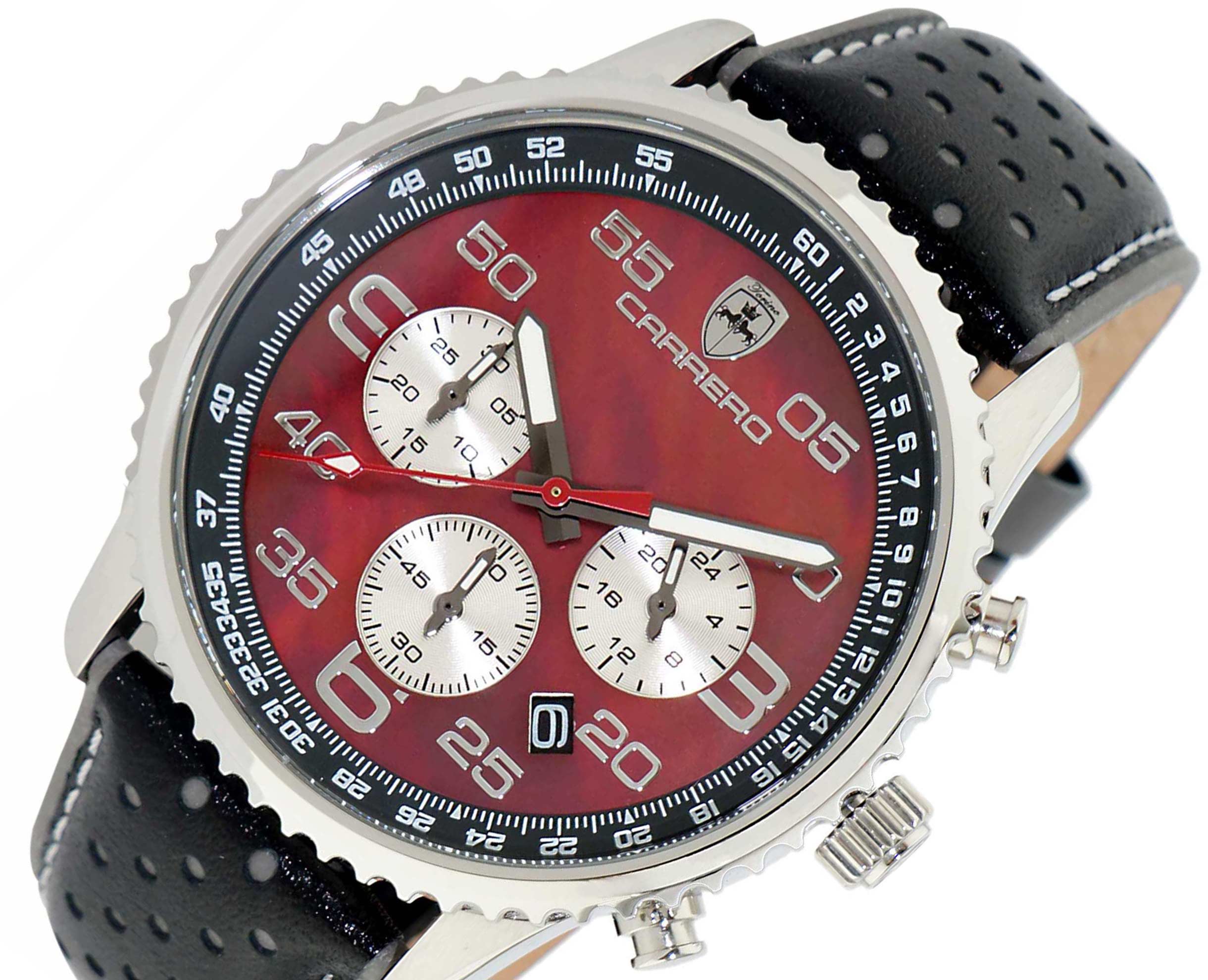 Lechateau - VR32 Movement Chronograph Mov't, Black-Brown MOP Dial, Black Genuine Leather Band, (MSRP: $2,148.00)