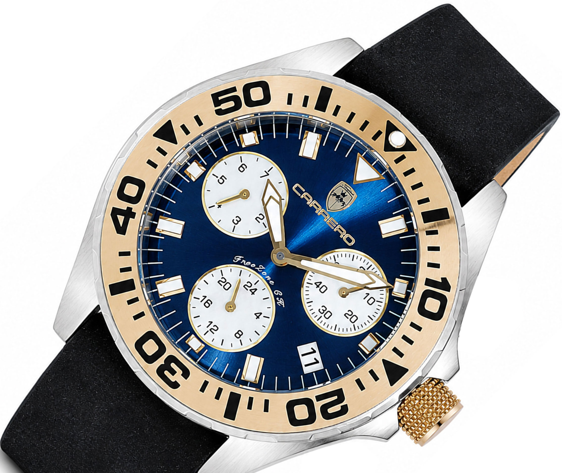 LeChateau, Men's Swiss Multi-Functiom Ronda X30 Mov't, Blue Dial - Gold Bezel, Leatehr Strap,  C1G8824-BU_BK - MSRP: $2,340.00