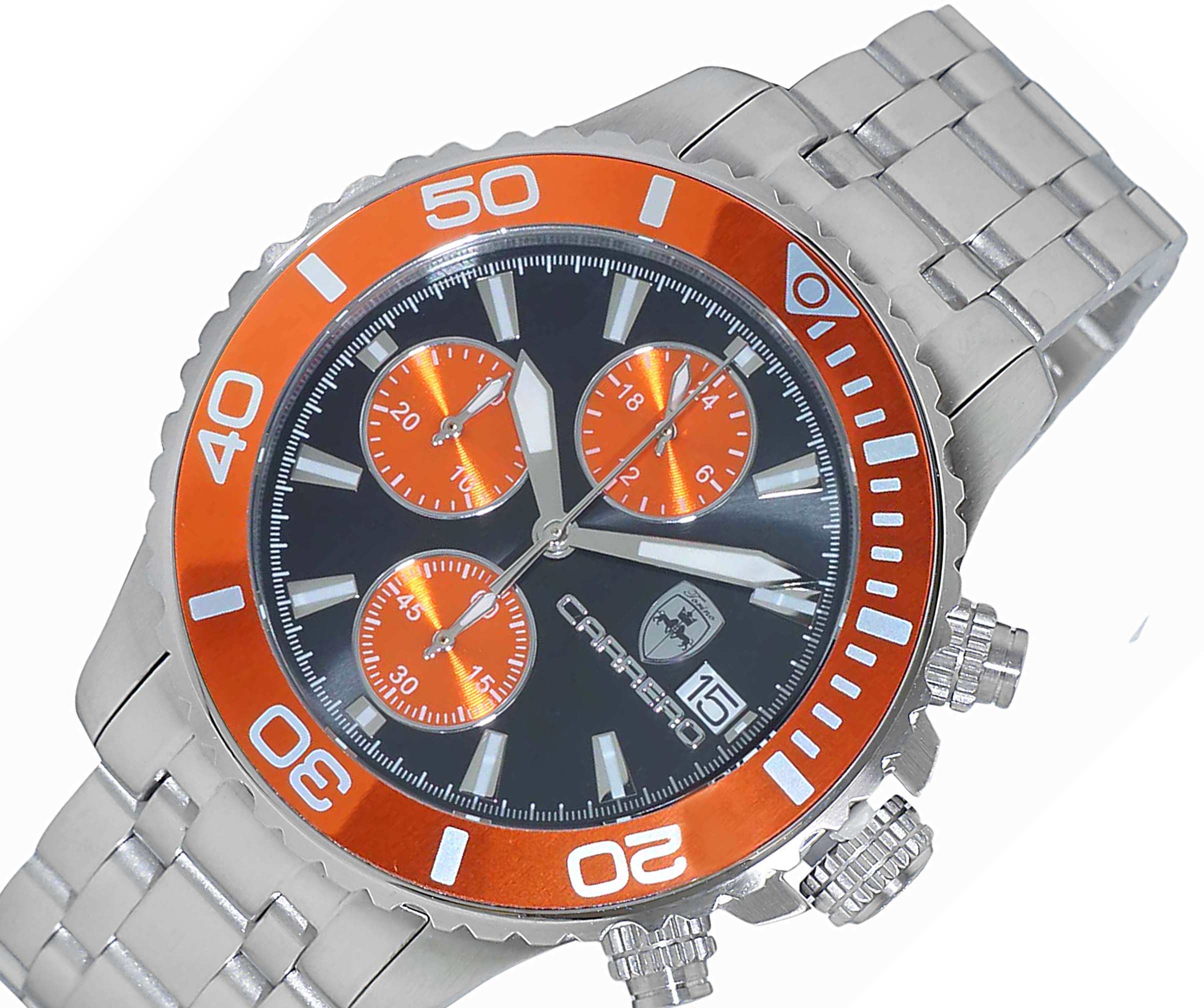 Lechateau Watches, Men's VR33-Chronograph Mov't., Orange/Black - Date Dial and BEZEL,  C1S3735OR -  RETAIL AT (MSRP: $1,595.00)