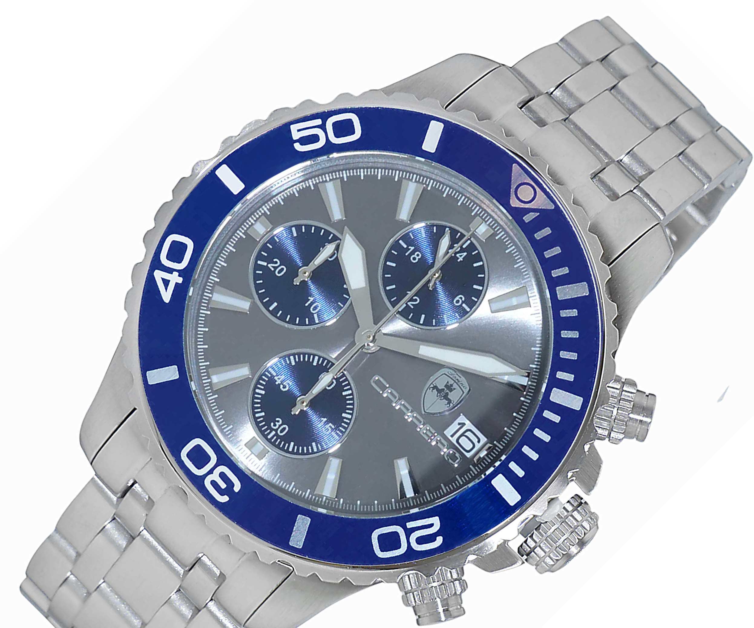 Lechateau Watches, Men's VR33-Chronograph Mov't., Grey/Blue - Date Dial and BEZEL,   C1S3735GR  -  RETAIL AT (MSRP: $1,595.00)