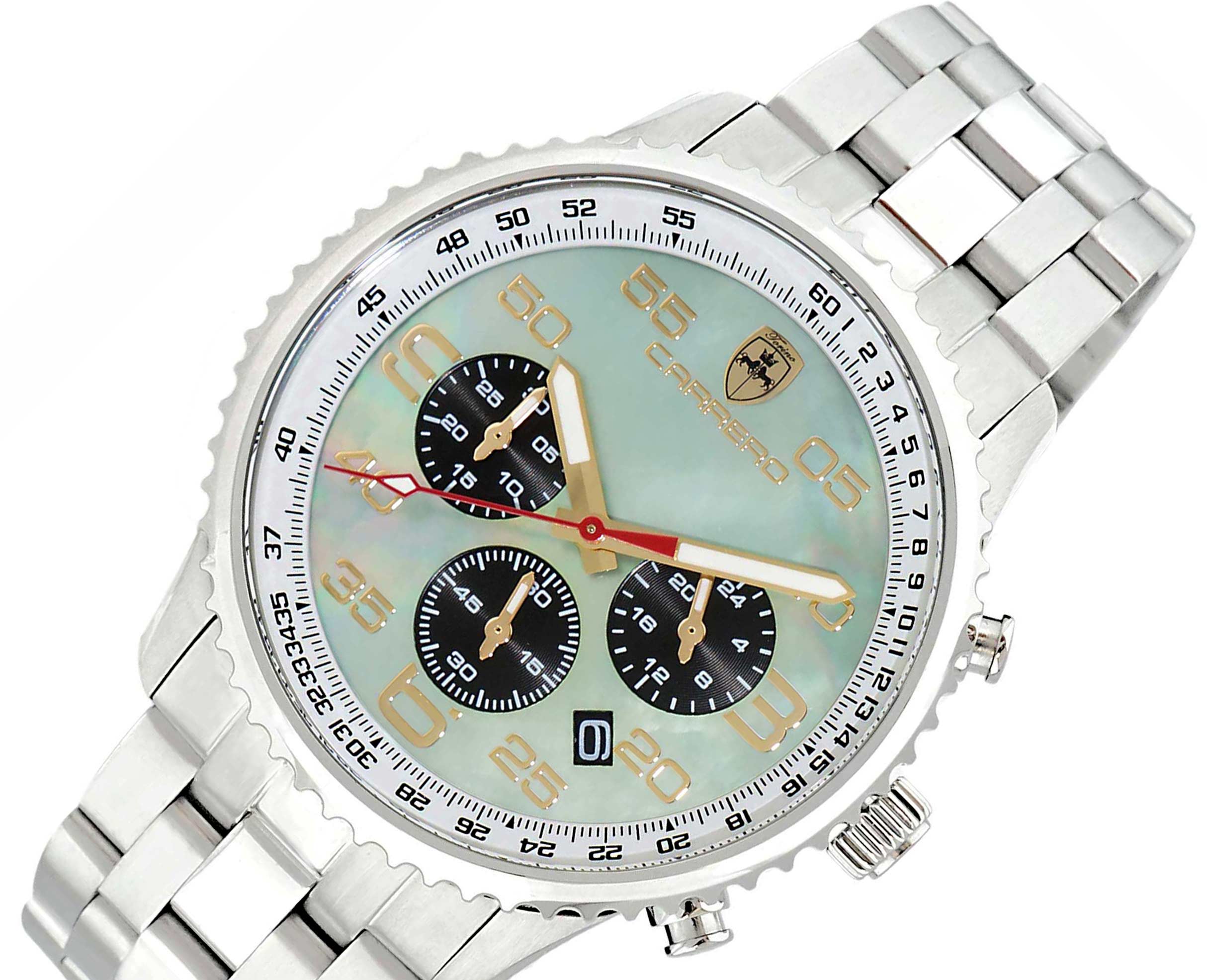 Lechateau - VR32 Mov't Chronograph Mov't, Green-MOP Dial,  Stainless Steel case and band  (MSRP: $2,220.00)
