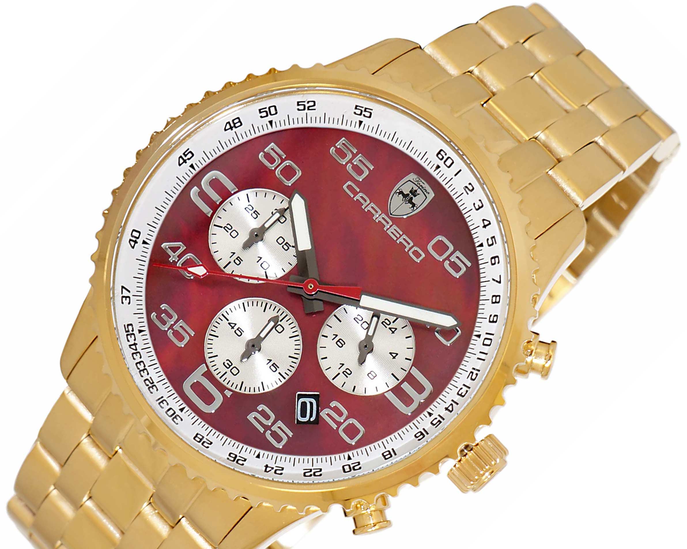 Lechateau - VR32 Mov't Chronograph Mov't, Maroon-MOP Dial, Gold tone Stainless Steel case and band  (MSRP: $2,220.00)