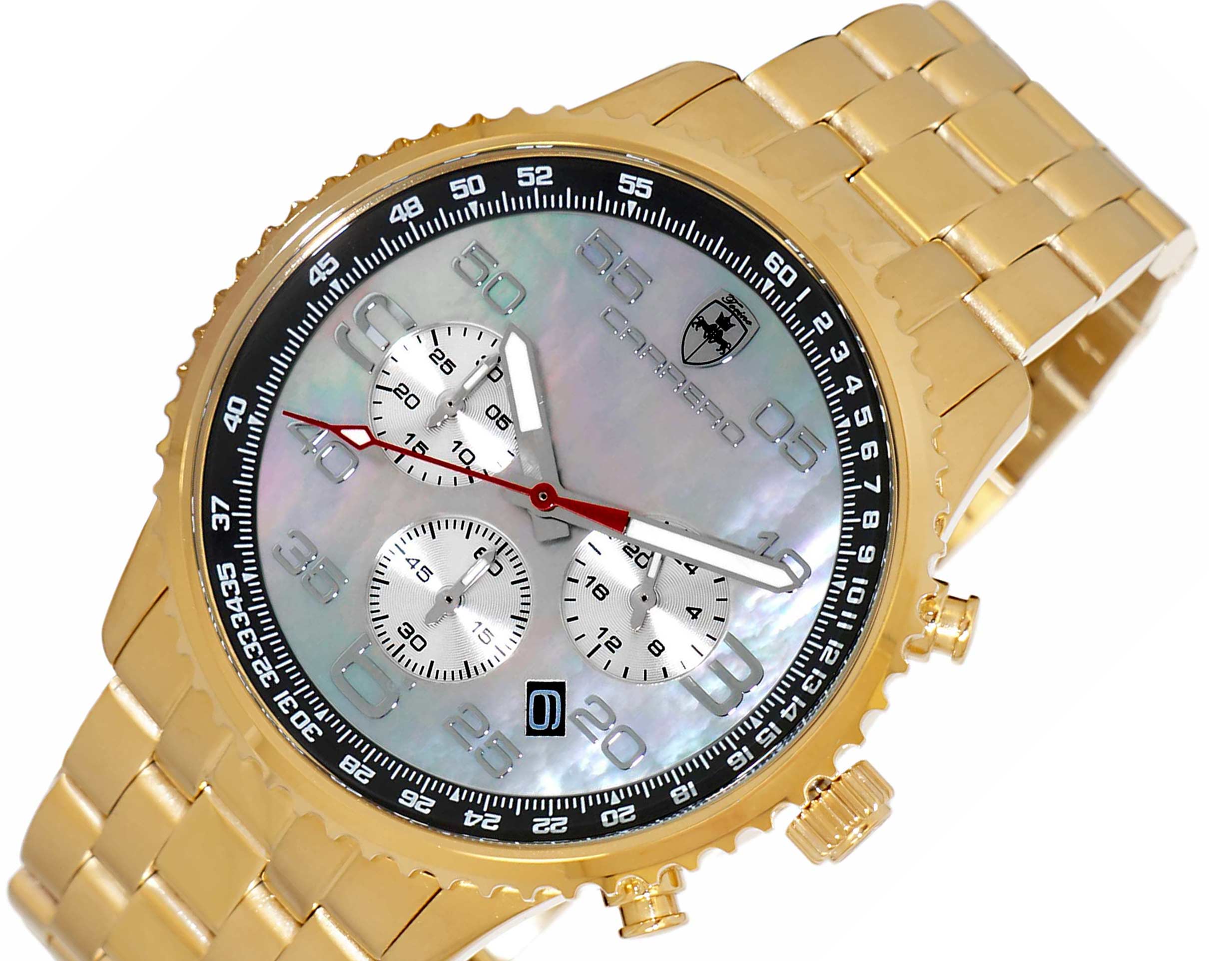 Lechateau - VR32 Mov't Chronograph Mov't, Brown-MOP Dial,  Gold tone Stainless Steel case and band  (MSRP: $2,220.00)