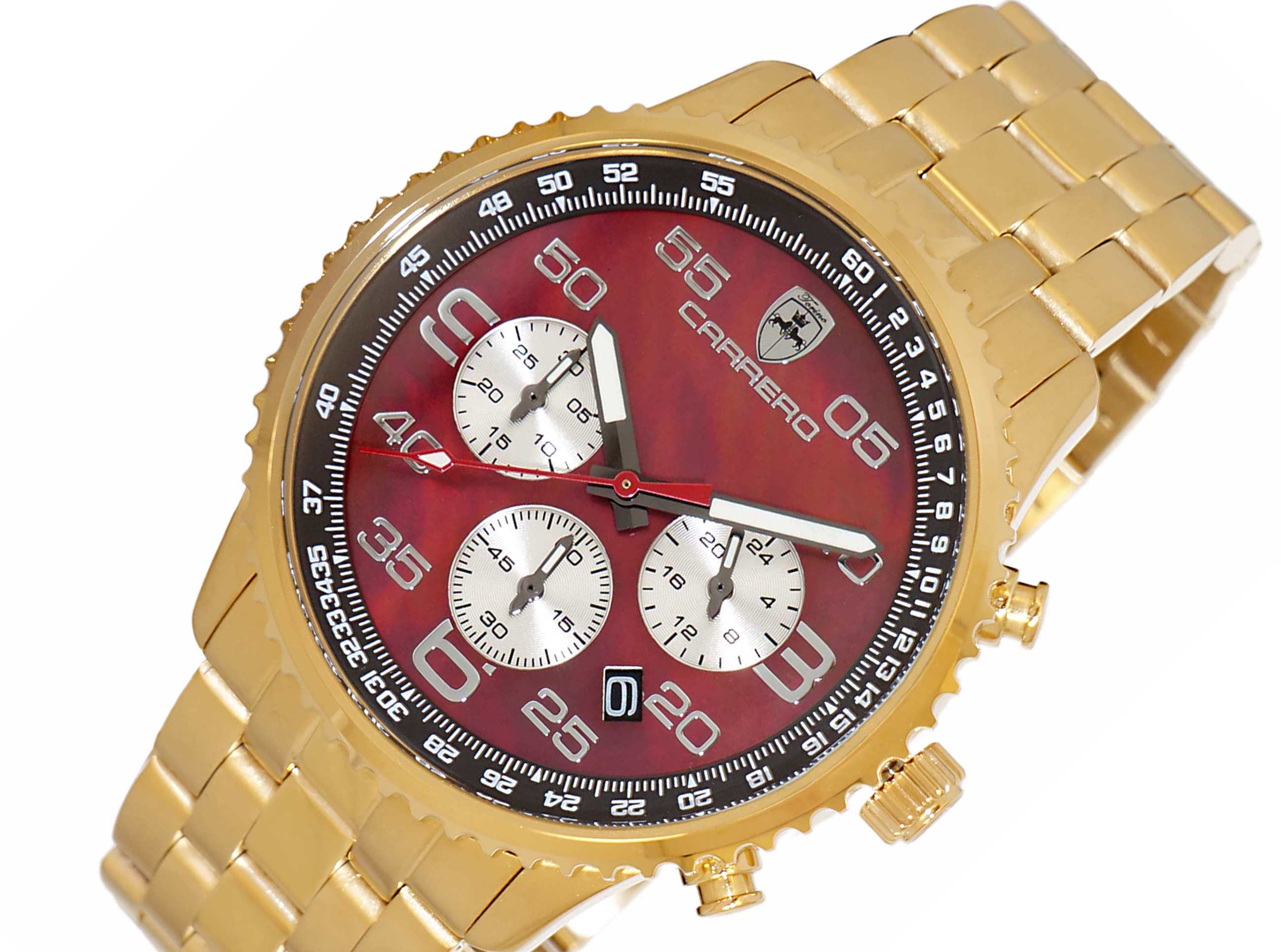 Lechateau - VR32 Mov't Chronograph Mov't, Maroon-MOP Dial, Gold tone Stainless Steel case and band  (MSRP: $2,220.00)
