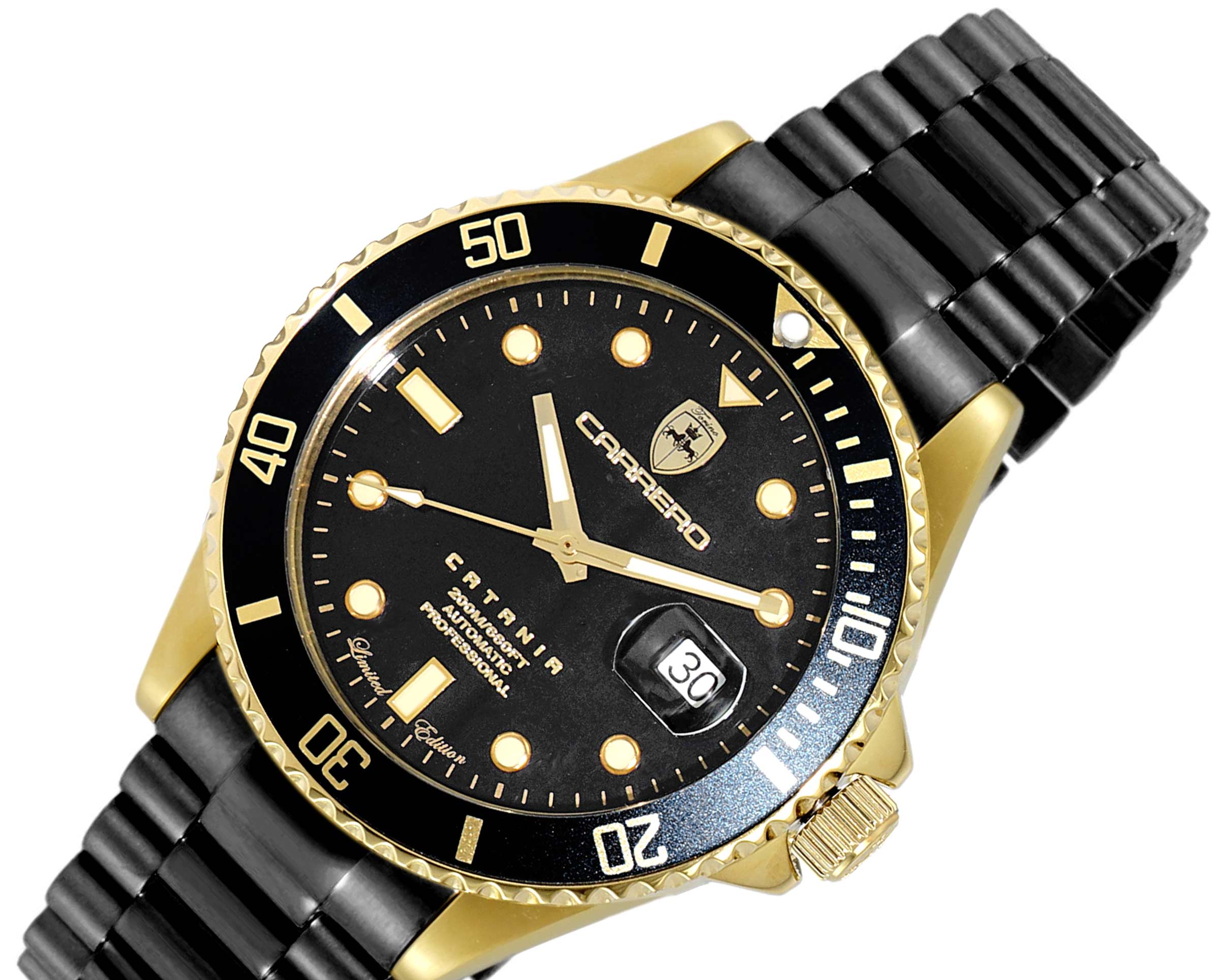 Lechateau Men's Automatic NH35 -21 JEWELS, Magnifying Date Dial with Exhibition Back, Goldtone Case, IP-Black Band - C1G888BK_IPB Retail at (MSRP: $ 2,124.00)