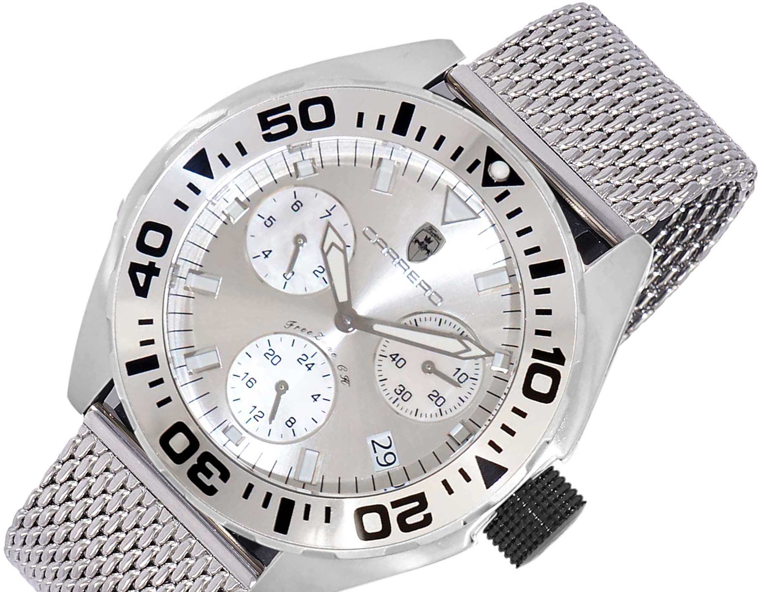 LeChateau, Men's Swiss Multi-Functiom Ronda X30 Movement, White Dial -Bezel, Stainless Steel Mesh band Band, C1SK8824-WT_Mesh - MSRP: $2,340.00