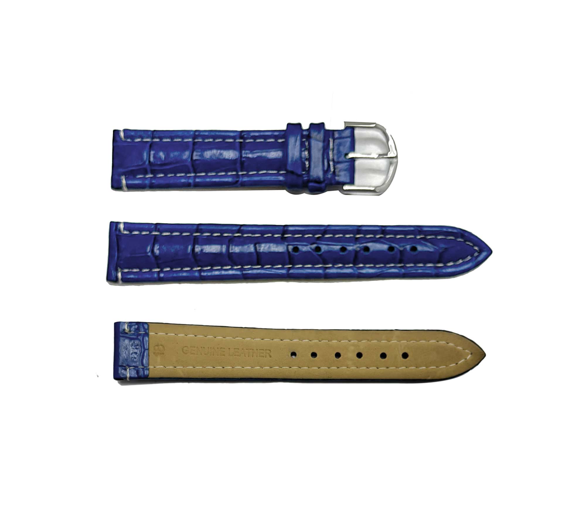 GENUINE LEATHER STRAP (18 mm) -  BLUE - WHITE STITCHES COLOR