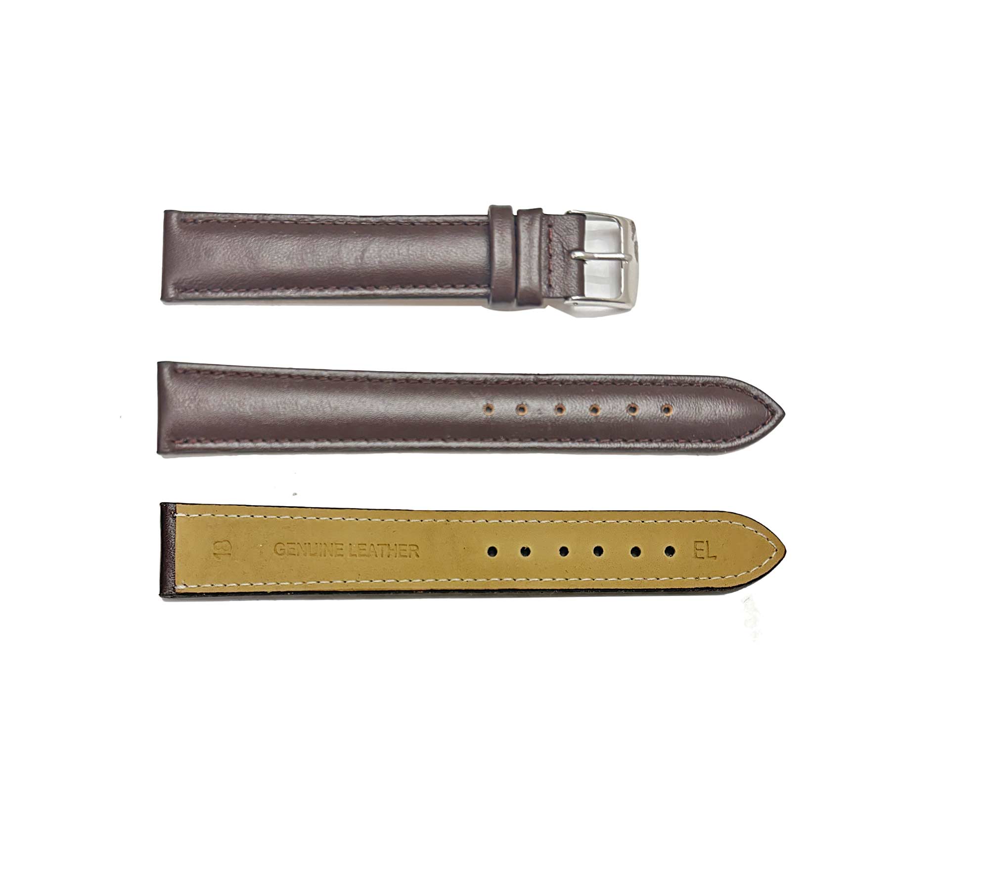 GENUINE LEATHER STRAP (18 mm) -  DARK BROWN AND STITCHES COLOR