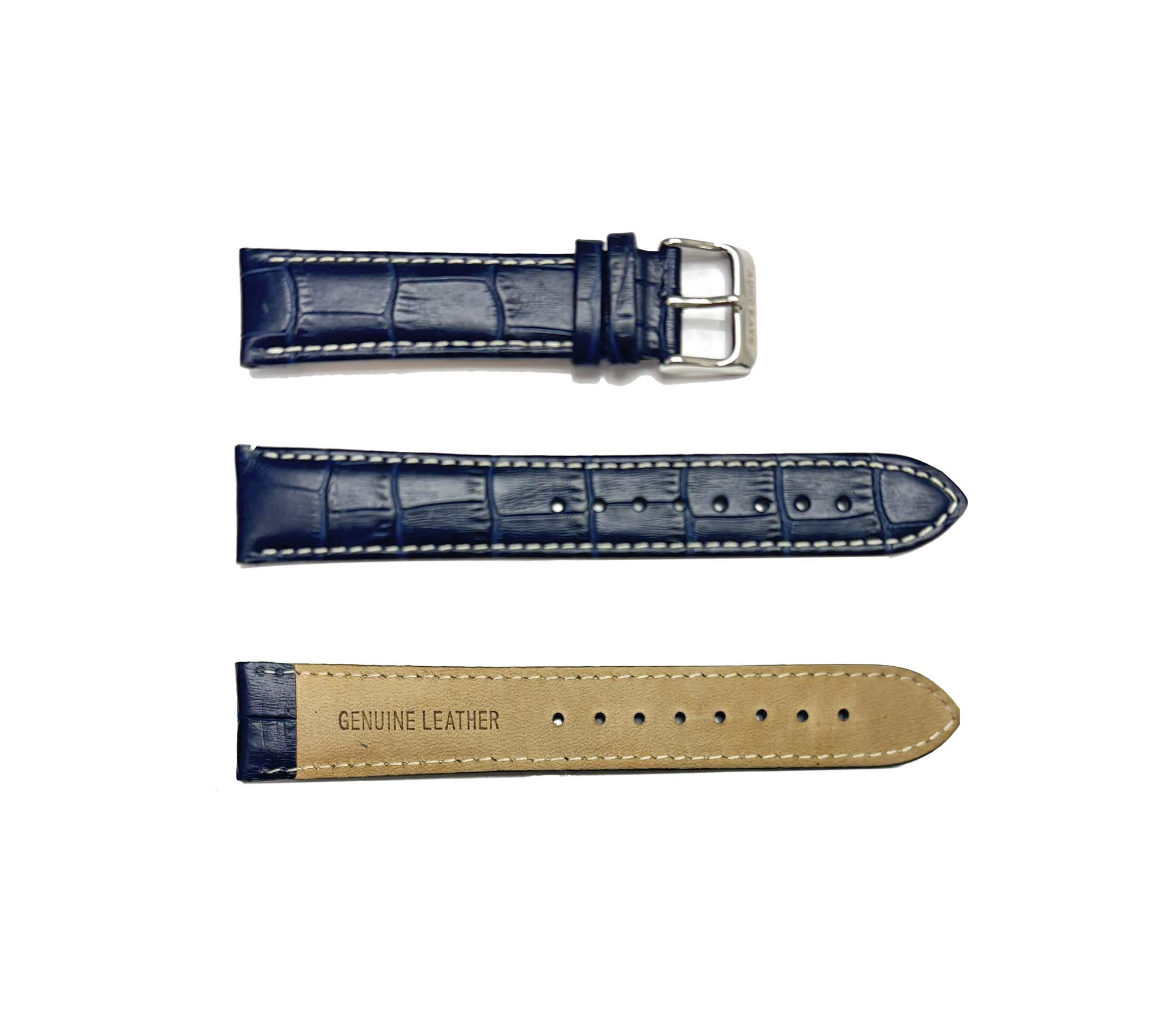 GENUINE LEATHER STRAP (20 mm) -   DEEP BLUE COLOR WITH WHITE STITCHES