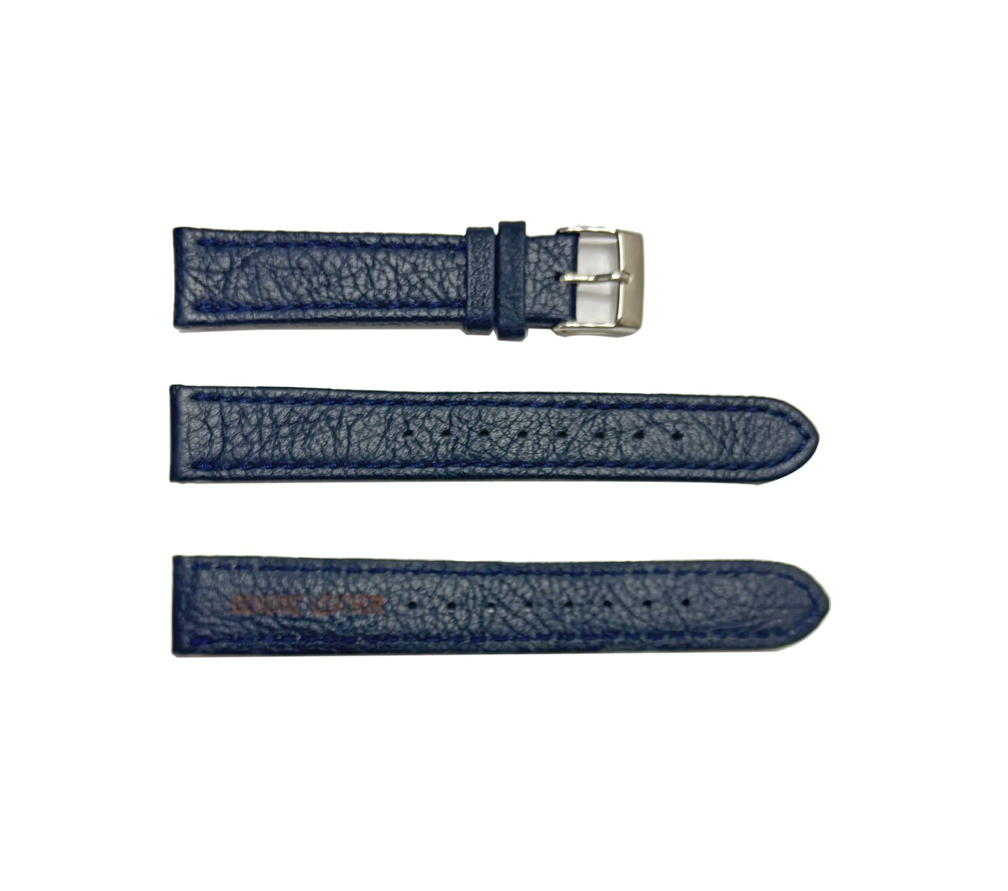 GENUINE LEATHER STRAP (18 mm) -   DARK BLUE AND STITCHES COLOR