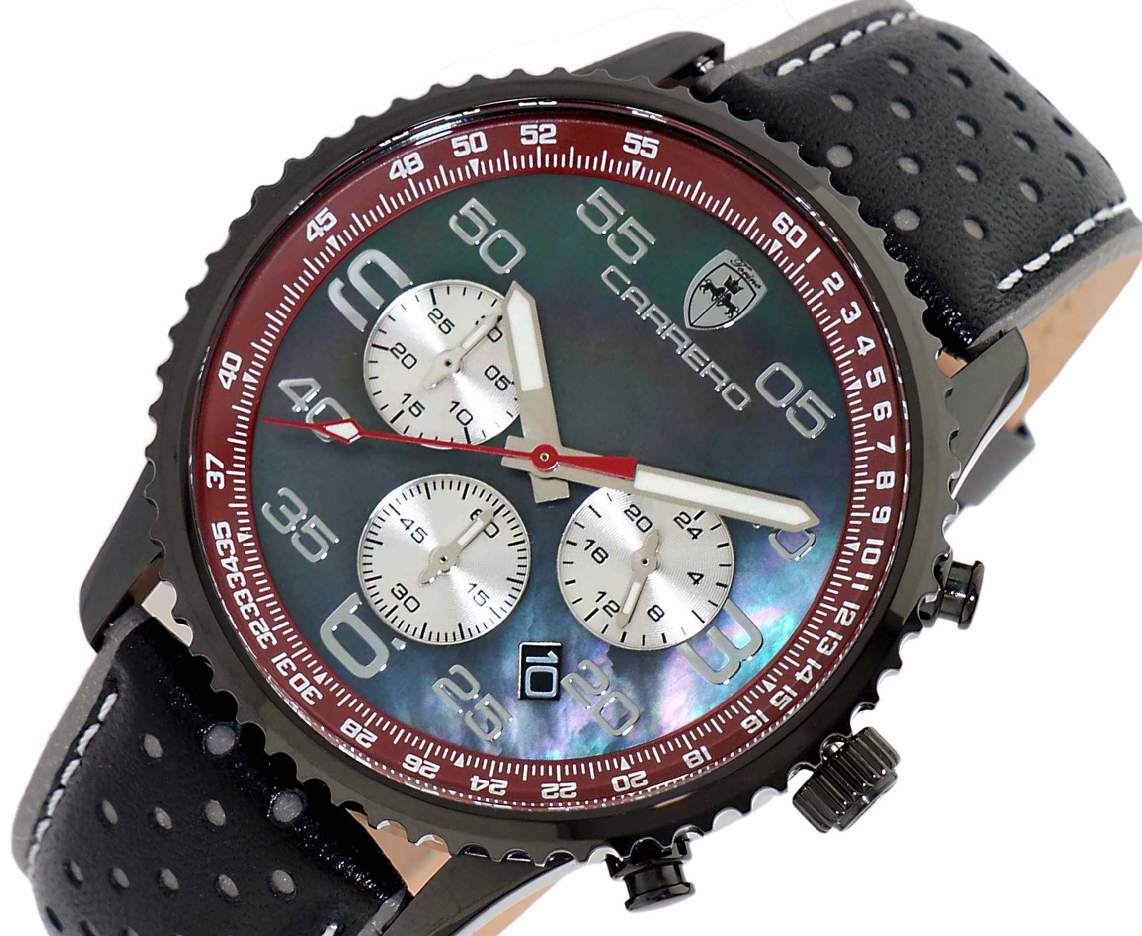 Lechateau, Men's VR32 Movement Chronograph Movement, Black MOP Dial, IP-Black Tone, C1B7023MR_BNBK-LBK - Retail at (MSRP: $2,148.00)