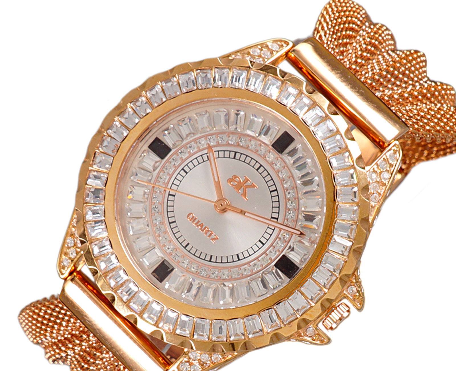 Adee Kaye MID-SIZE, Rosetone Mesh-band , Sunray dial, 183pcs setting stone, AK2727-R_MESH, MSRP: $345.00