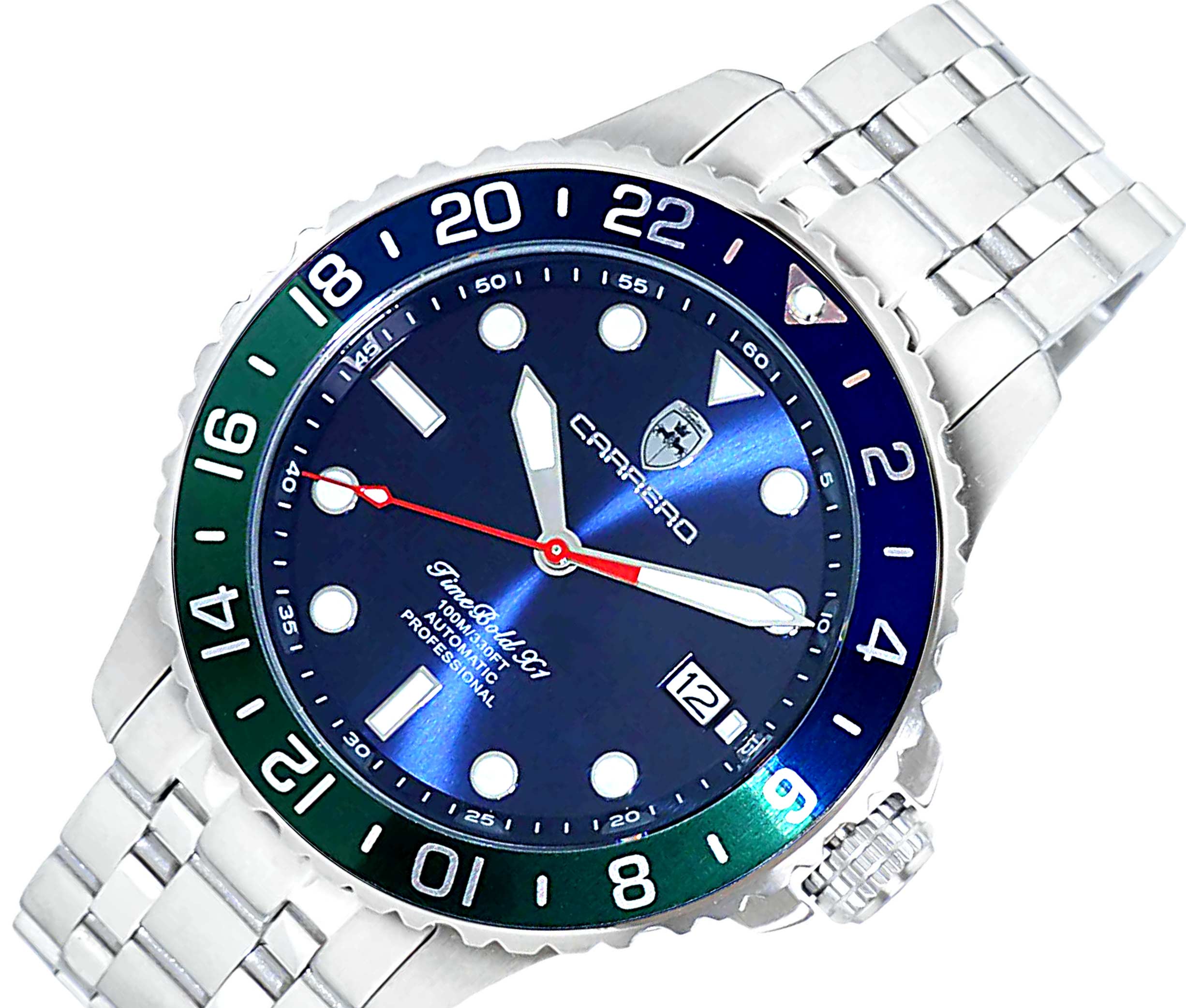 LeChateau, Men's TIME BOLD- X1 COLLECTION, NH35 AUTOMATIC MOVEMENT, 10 ATM, SILVERTONE - BLUE/GREEN, C1S737BU-GN -MSRP:  $2,340.00