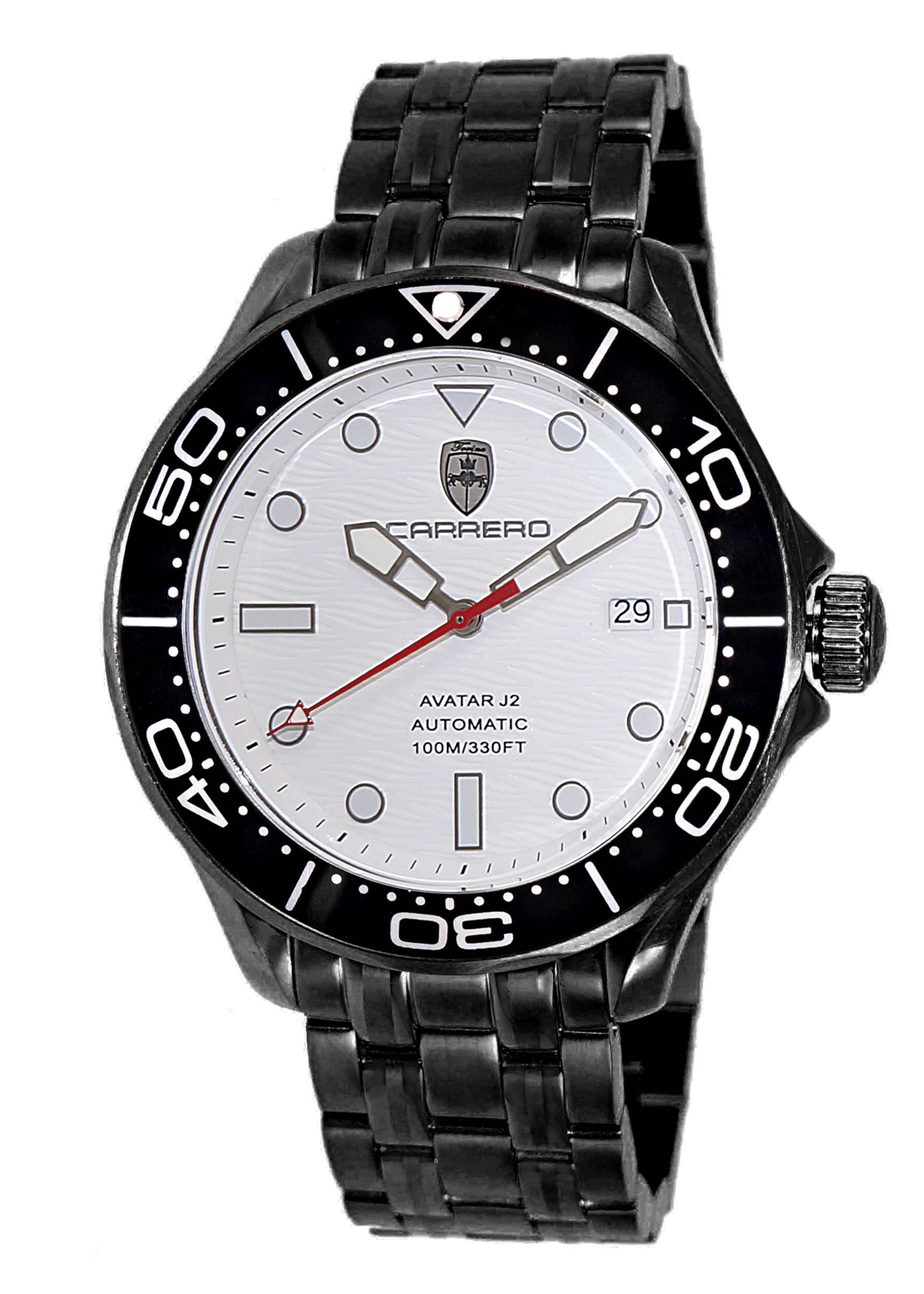 LeChateaue, NH35-24 Jewel Austomatic Mov't, Date Dial-White, Black-IP tone case and band, C1B6161BK_WT RETAIL AT (MSRP: $2,268.00)