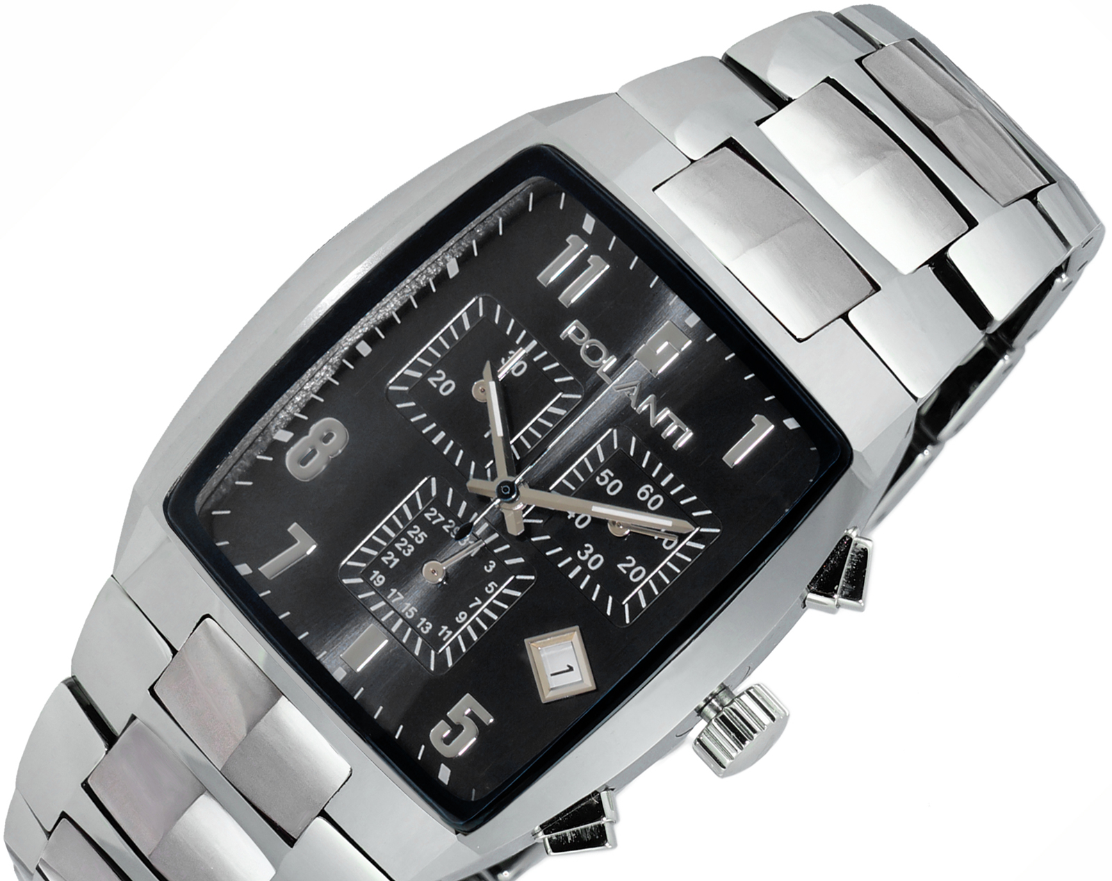 Lechateau, Men's, Swiss ISA 8171 Chronograph Mov't, All Tungsten Case and Band, Black Day-Date Dial, PO1085-TBK - Retail at (MSRP: $1,995)