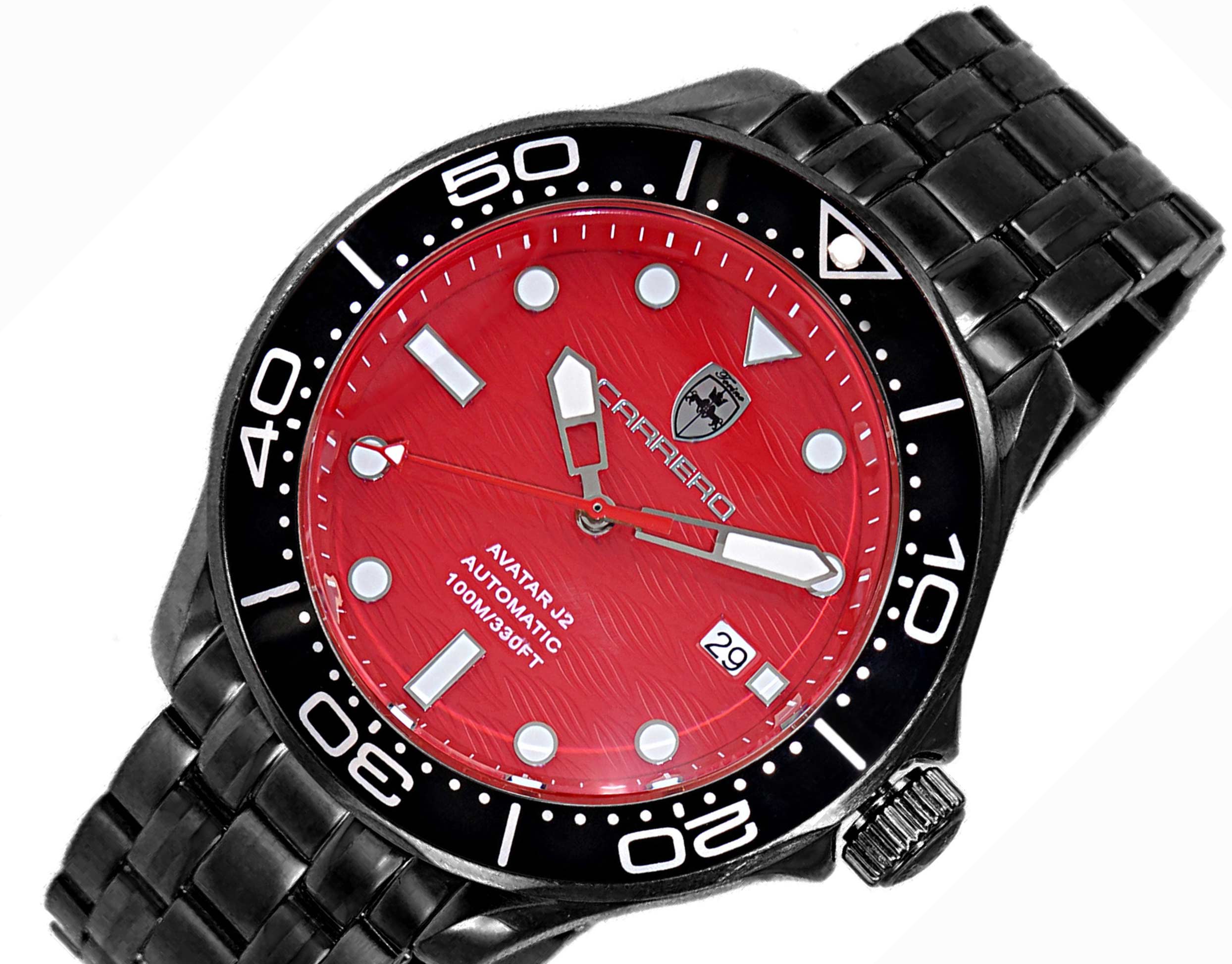 Lechateau Watches - Automatic -24  Jewels NH35, Textured Red Date dial, IP-Black Bezel, Retail at (MSRP: 2,268.00)