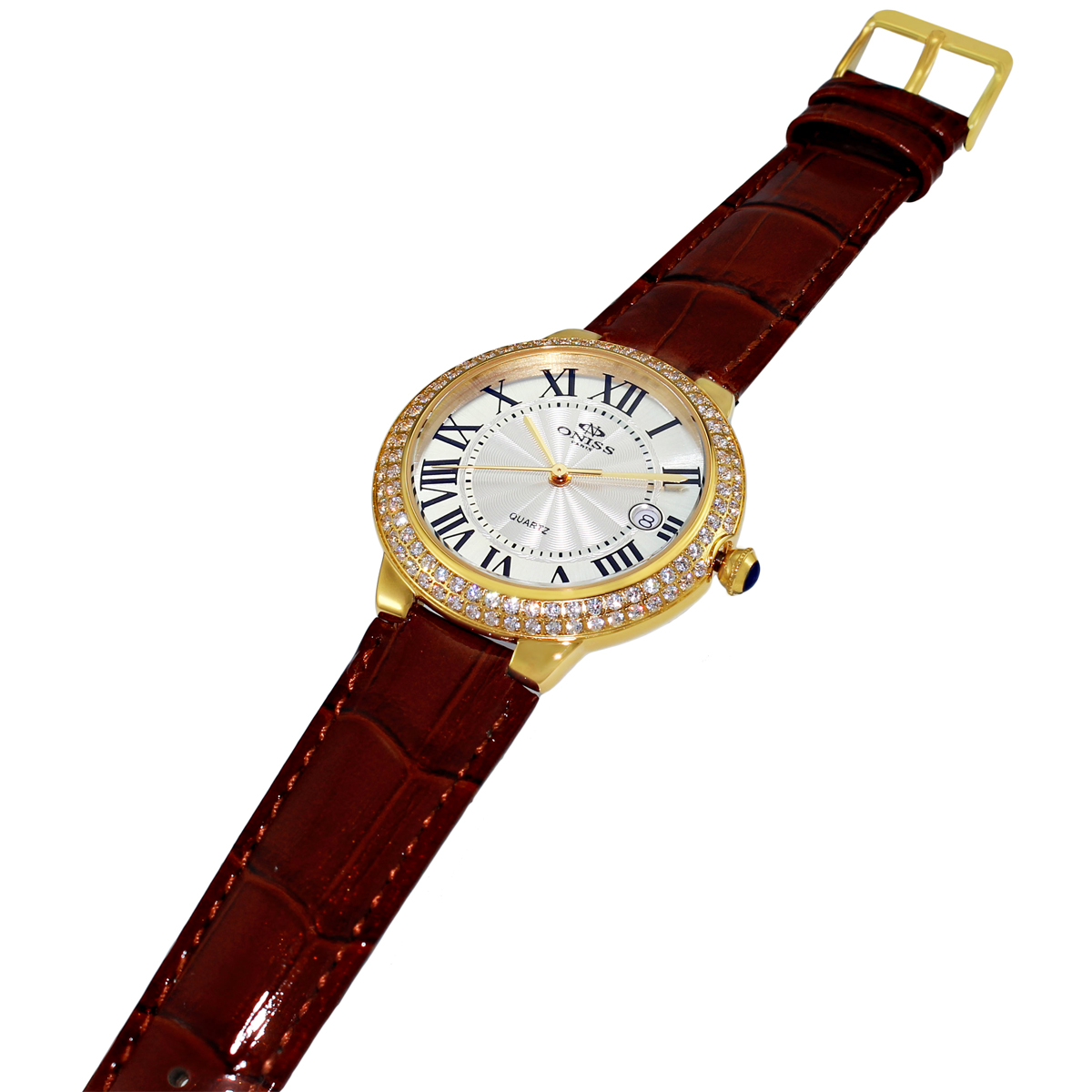 ONISS SWISS MOVEMENT, GENUINE LEATHER BAND, DOME CRYSTAL, ON3322LGWT