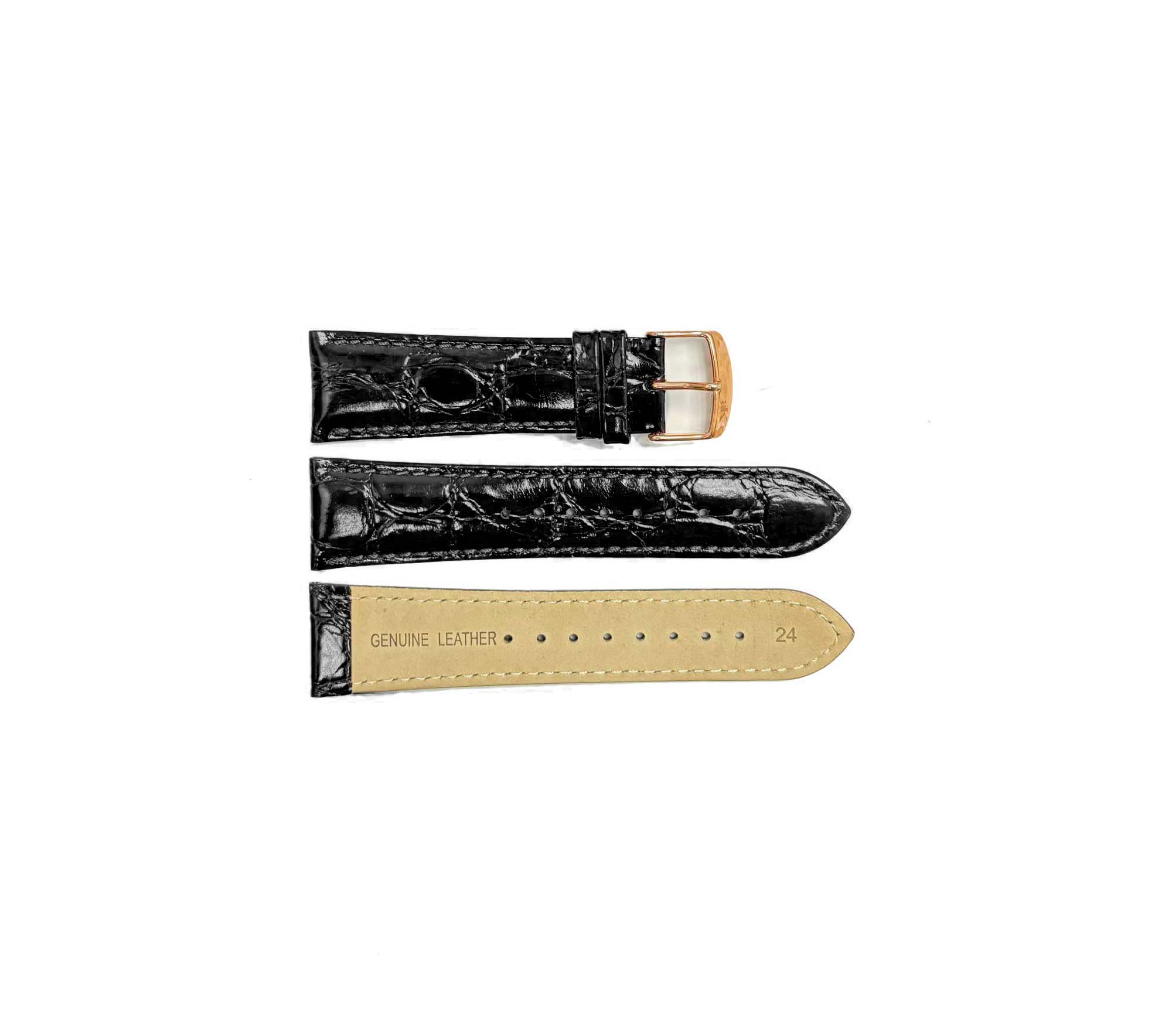 GENUINE LEATHER REPLACEMENT STRAP (24 mm)  - (BLACK) SHINY TEXTURE - AK0003-RGBK