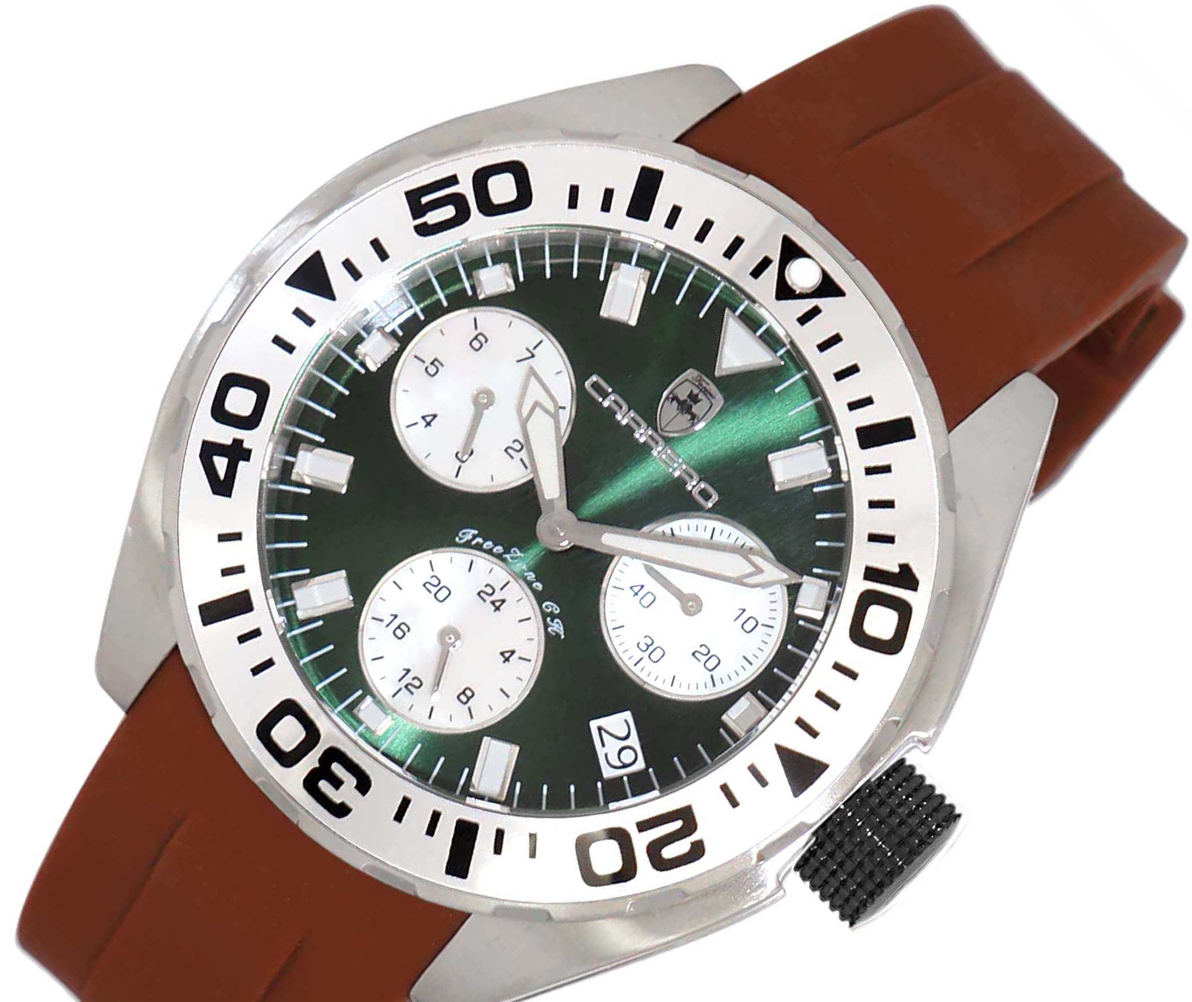 LeChateau, Men's Swiss Multi-Functiom Ronda X30 Movement, Green Dial -Bezel, Silicon Band, C1S8824-GN_BN - MSRP: $2,340.00