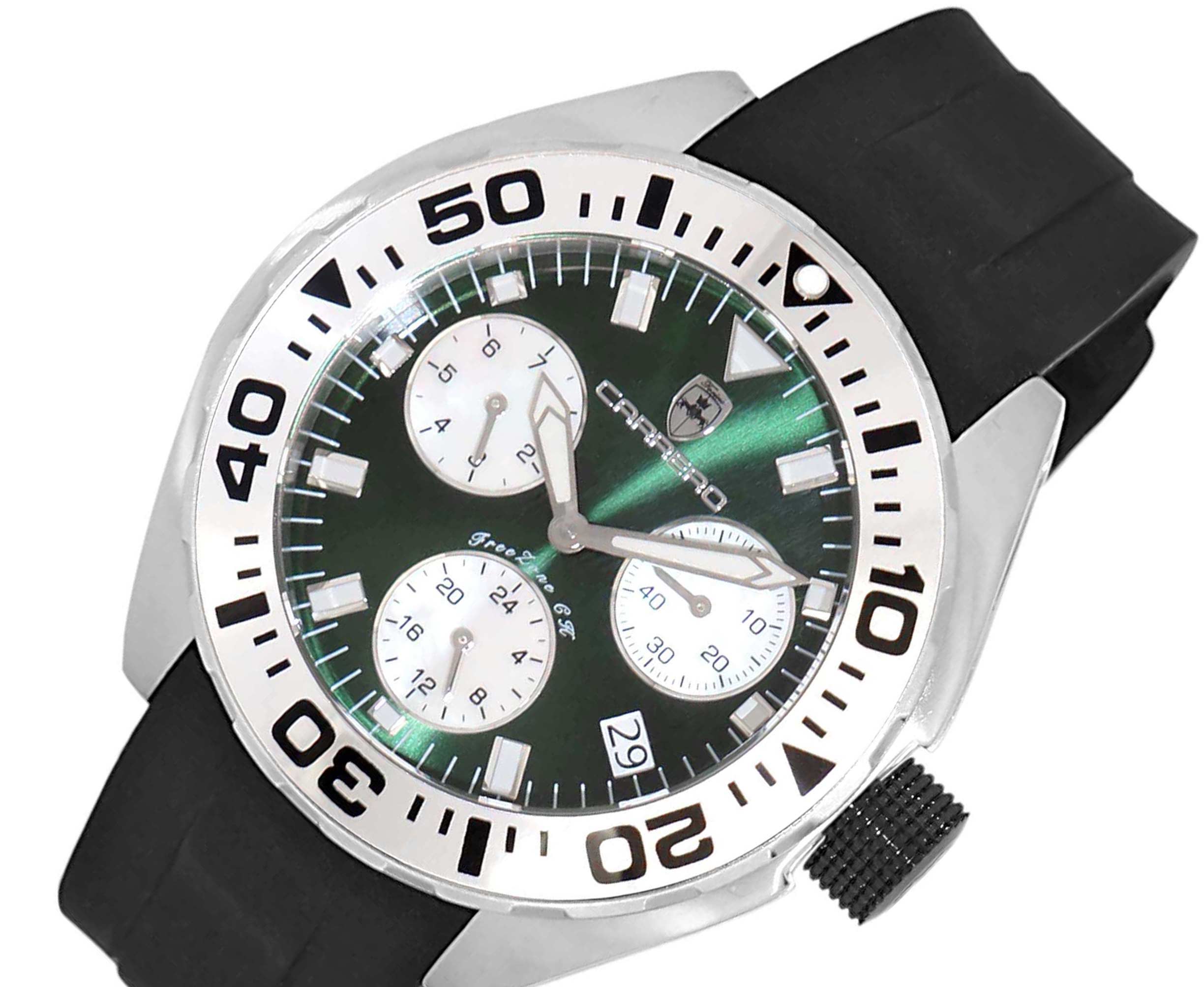 LeChateau, Men's Swiss Multi-Functiom Ronda X30 Movement, Green Dial -Bezel, Silicon Band, C1S8824-GN_BK - MSRP: $2,340.00
