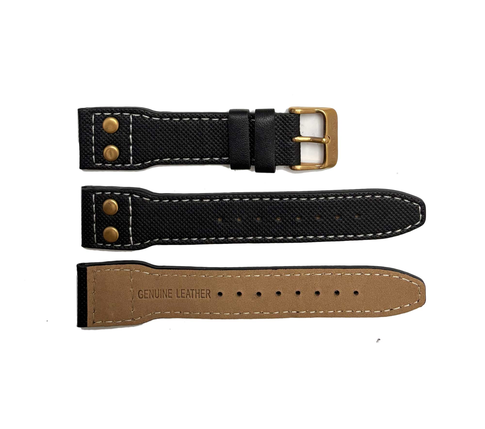 GENUINE LEATHER REPLACEMENT STRAP (22 mm)  - (BLACK WITH ROSETONE BUTTON) TEXTURE