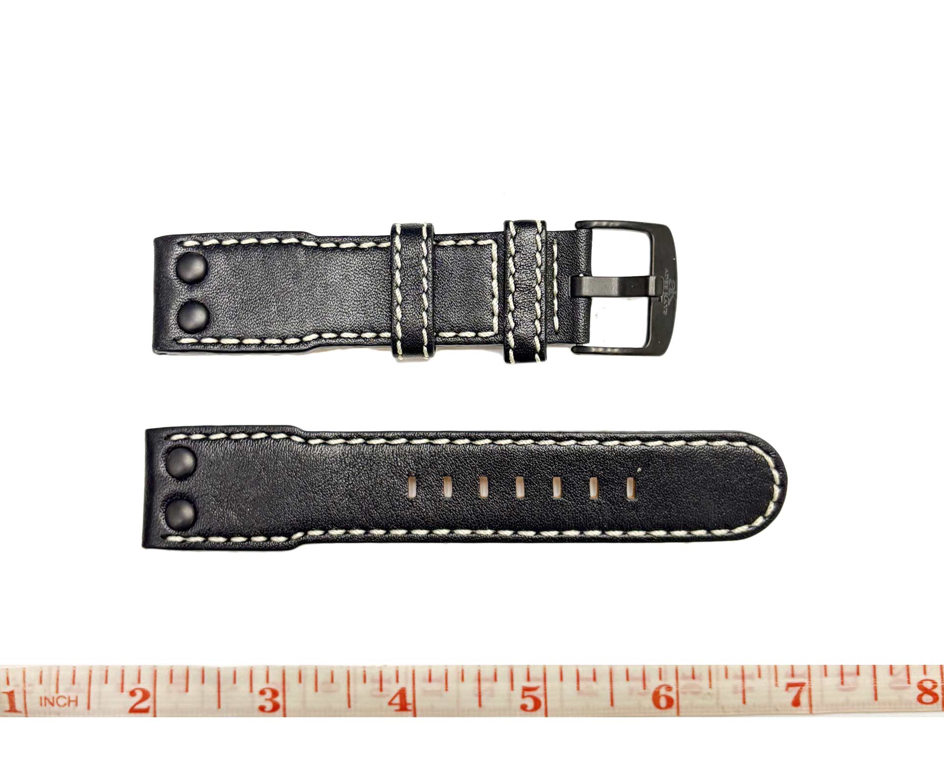 GENUINE LEATHER STRAP (24 mm)  -  BLACK - WHITE STITCHES, BLACK-IP TONE