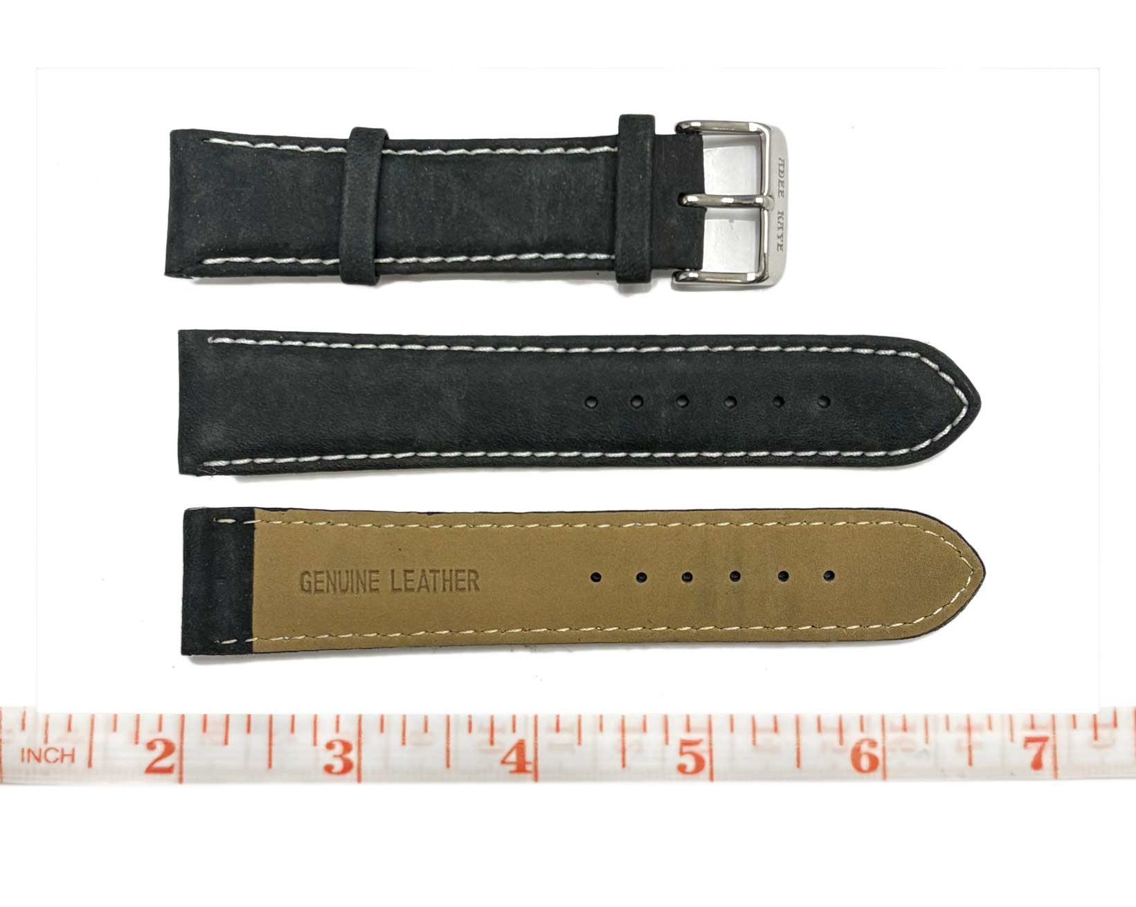 GENUINE LEATHER REPLACEMENT STRAP (22 mm)  - SUEDE (BLACK-WHITE STITCHES)