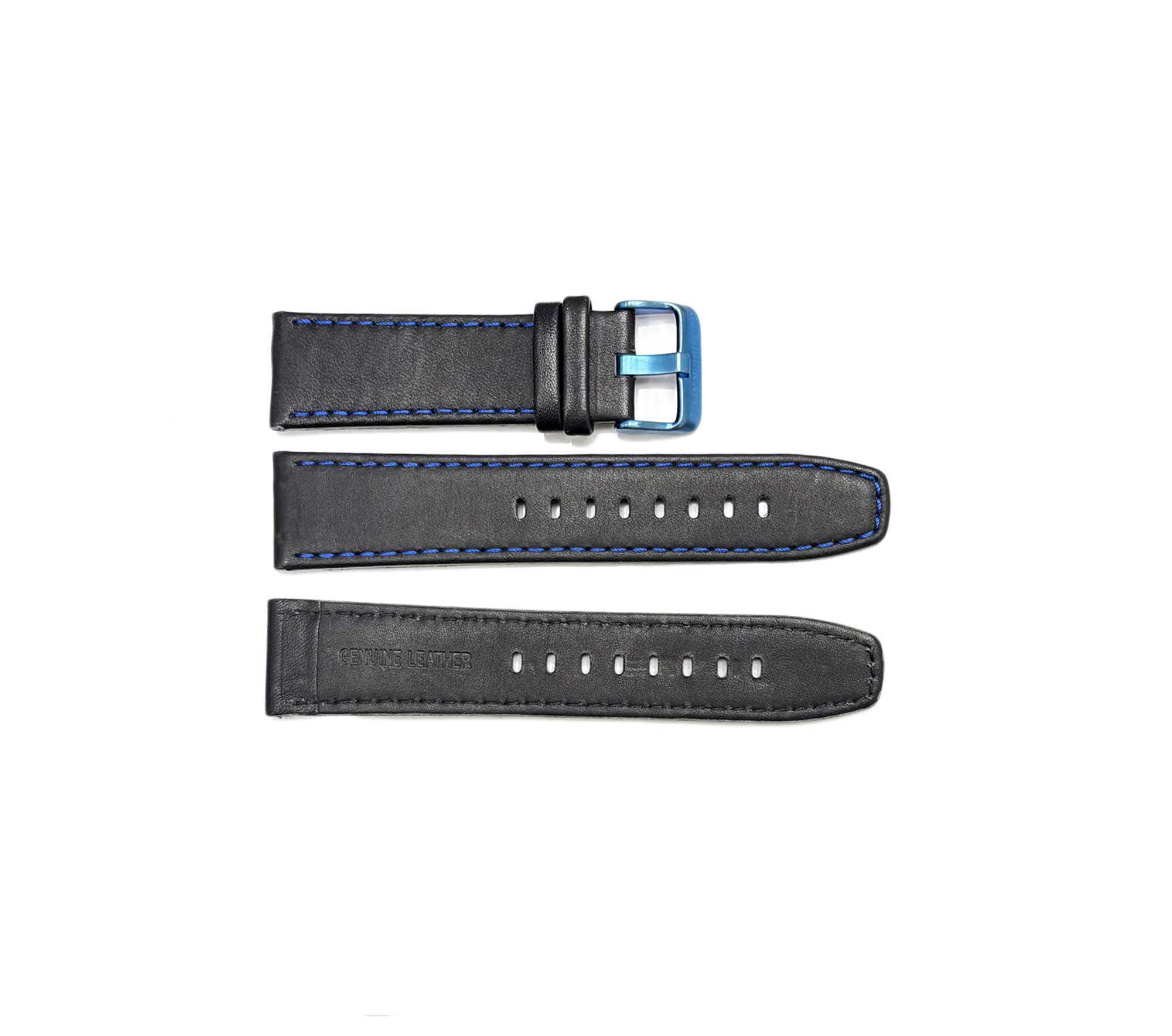 GENUINE LEATHER REPLACEMENT STRAP (24 mm)  - BLACK (BLUE STITCHES)