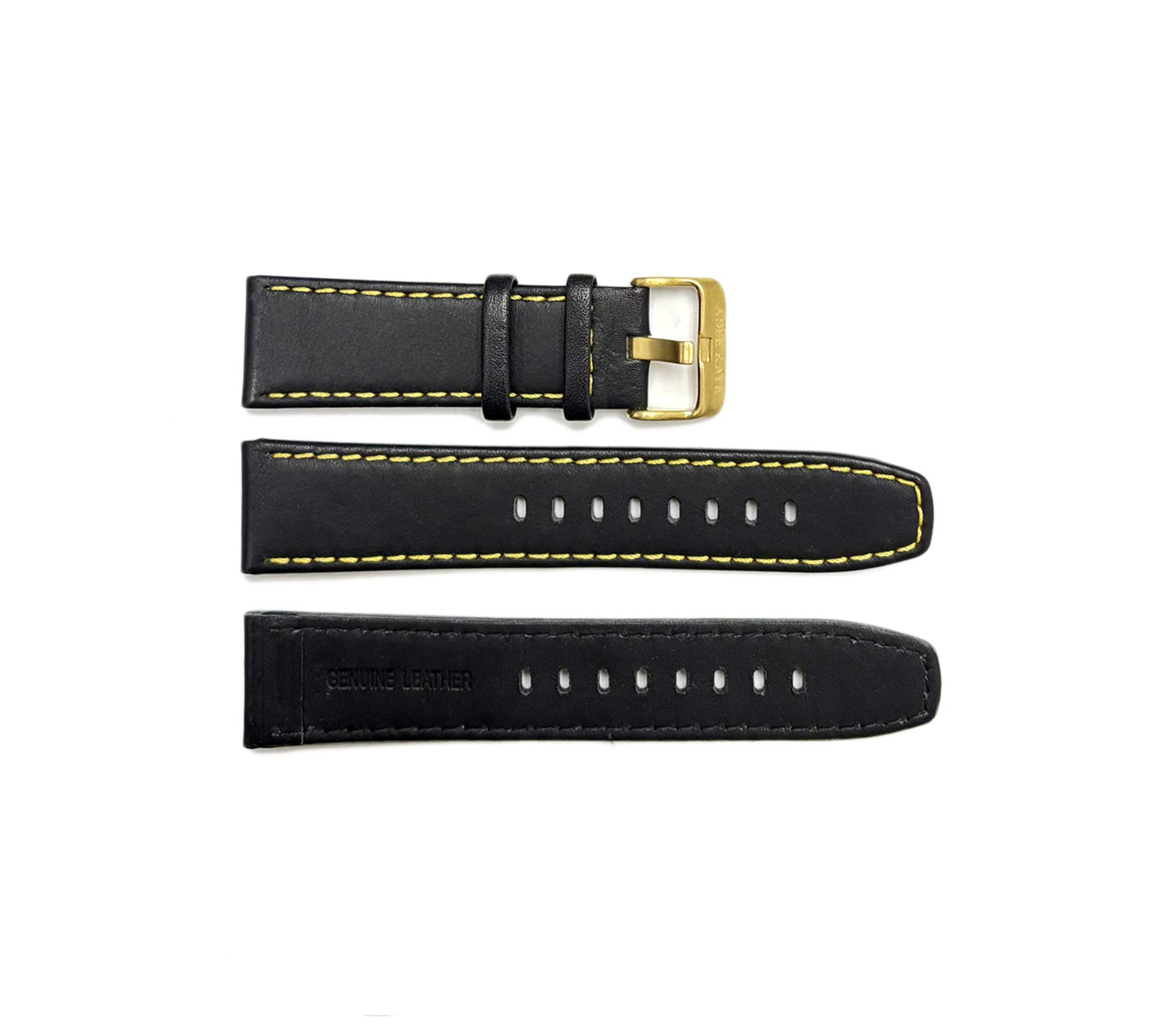 GENUINE LEATHER REPLACEMENT STRAP (24 mm)  - BLACK (YELLOW STITCHES)