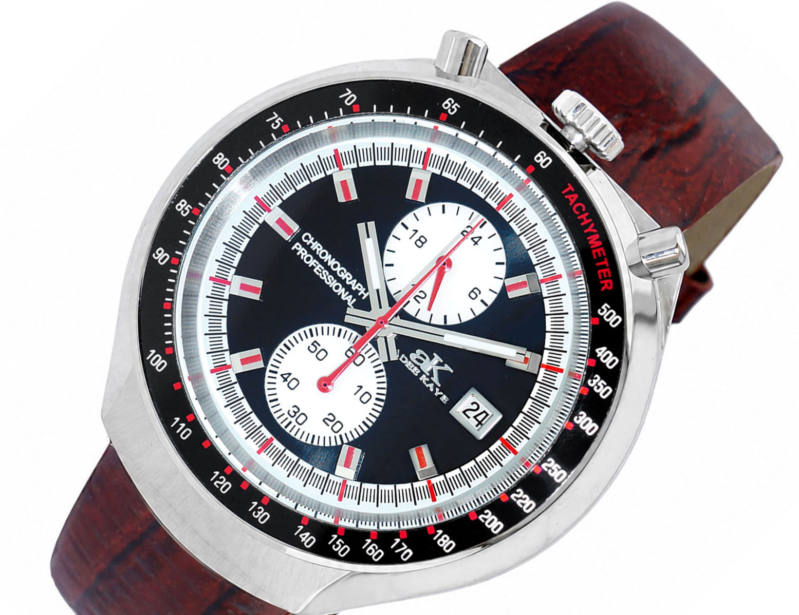 ADEE KAYE CHRONOGRAPH WITH 24-HOUR DISPLAY, TACHYMETER, AK5662-MBK_BN - (MSRP:$725.00)