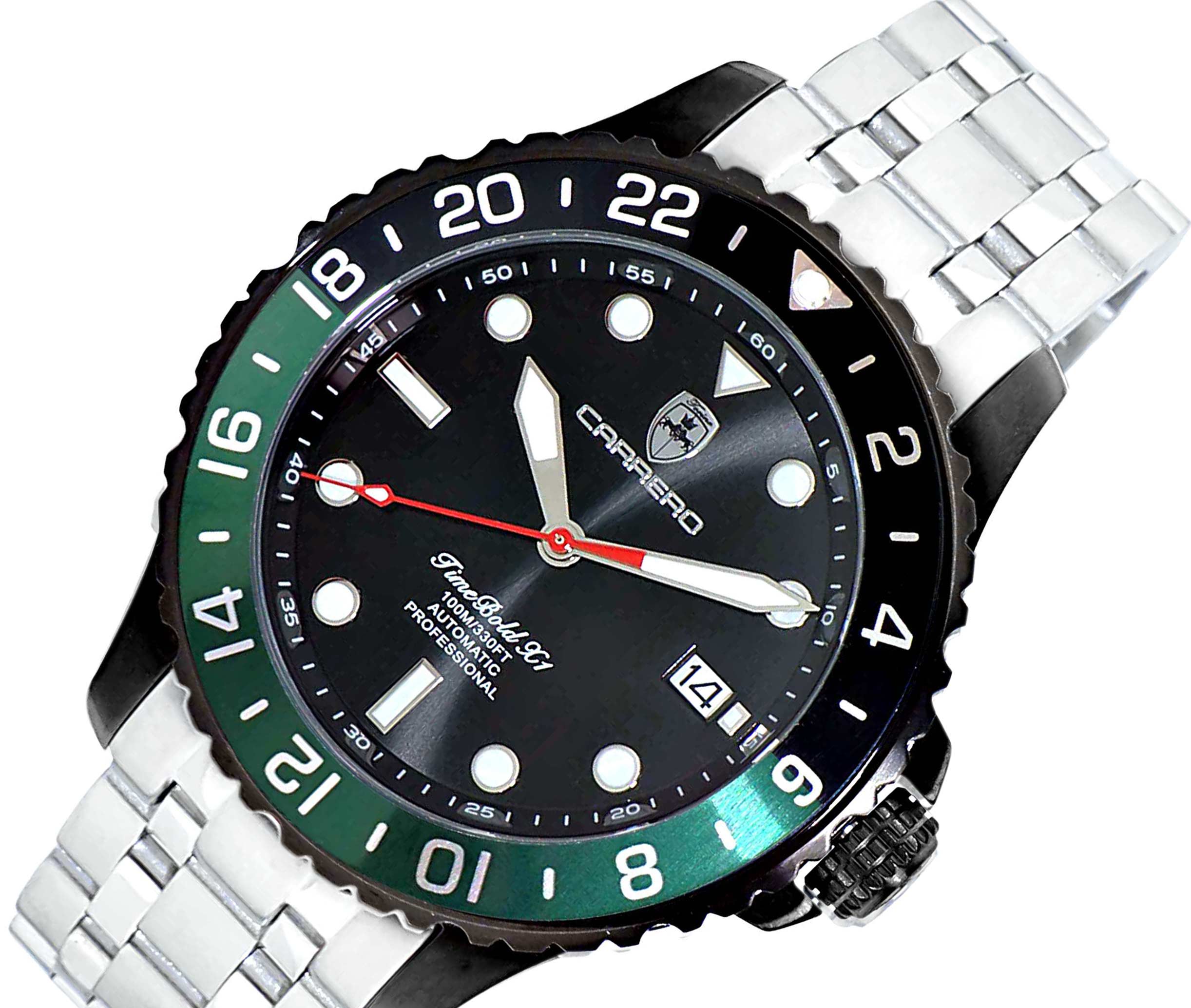 LeChateau, Men's TIME BOLD- X1 COLLECTION, NH35 AUTOMATIC MOVEMENT, IP-BLACK - BLACK/GREEN, C1B737GN-BK_SS - MSRP:  $2,340.00