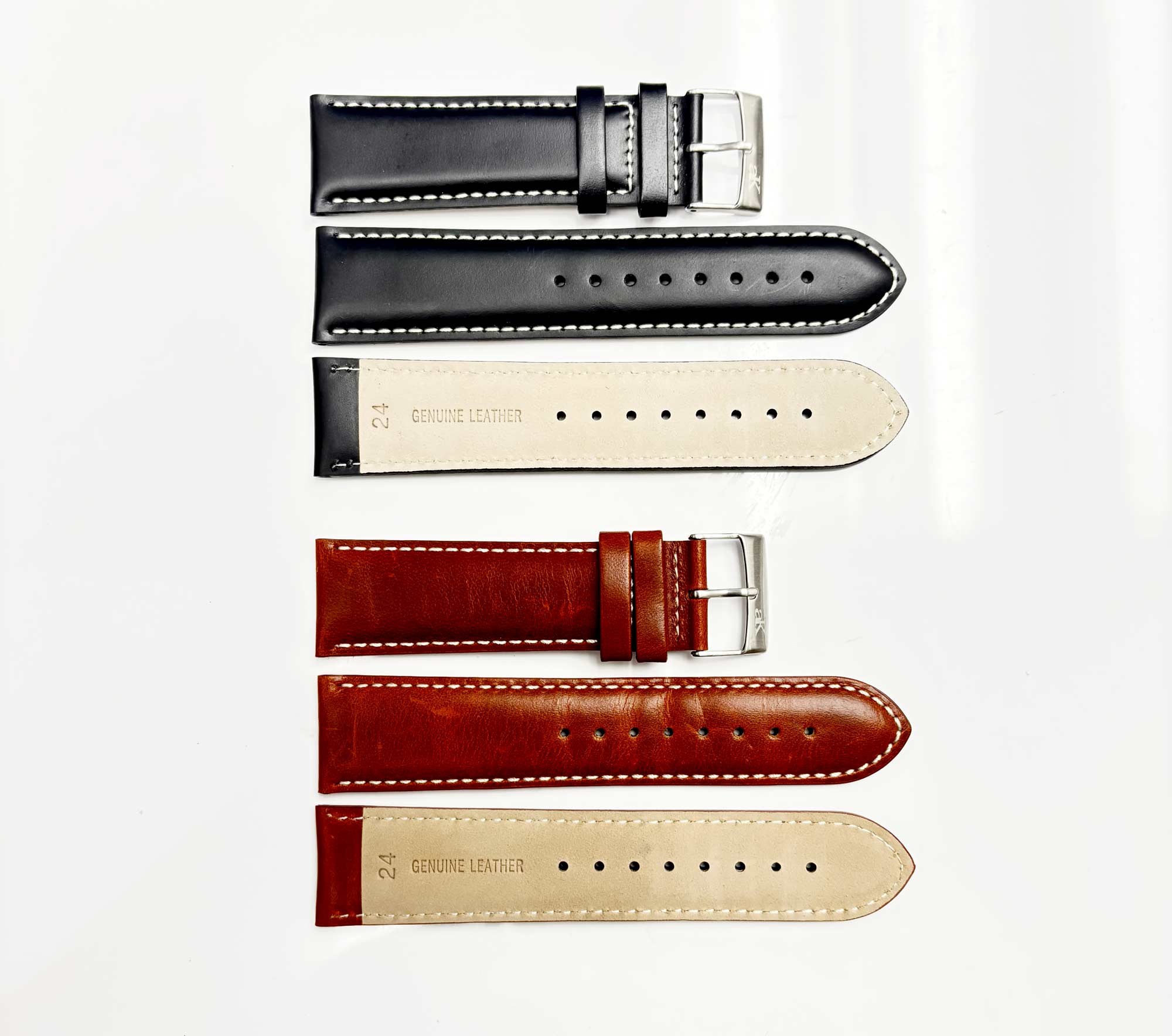 GENUINE LEATHER STRAP (24 mm) - SET OF 2 (BLACK/BROWN) - AK0001-2SET