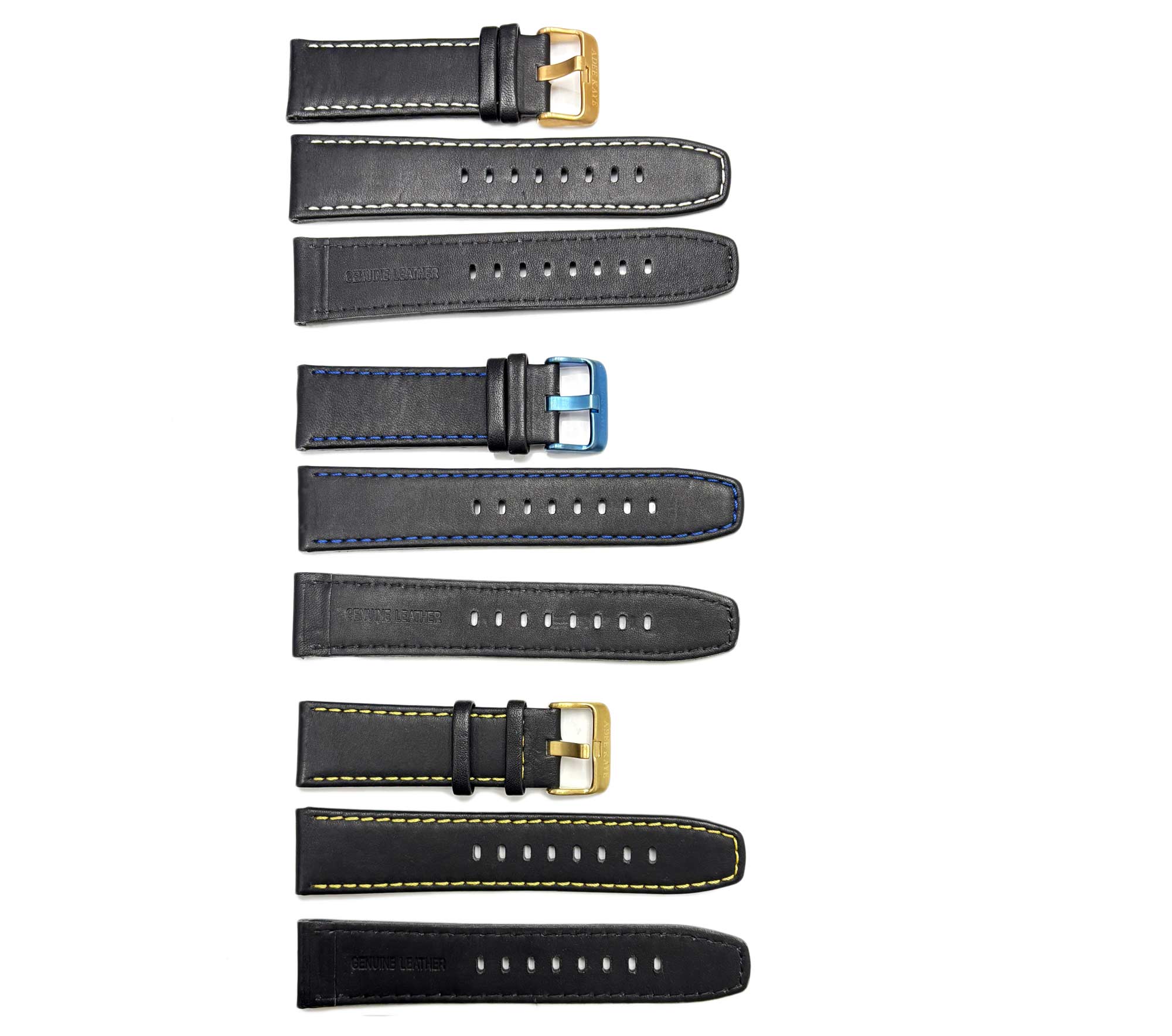 GENUINE LEATHER STRAP (24 mm) -  SET OF 3 (WHITE-GOLD/ BLUE - IPBI/ YELLOW-GOLD) SOFT SHINE TEXTURE- AK0008-3SET