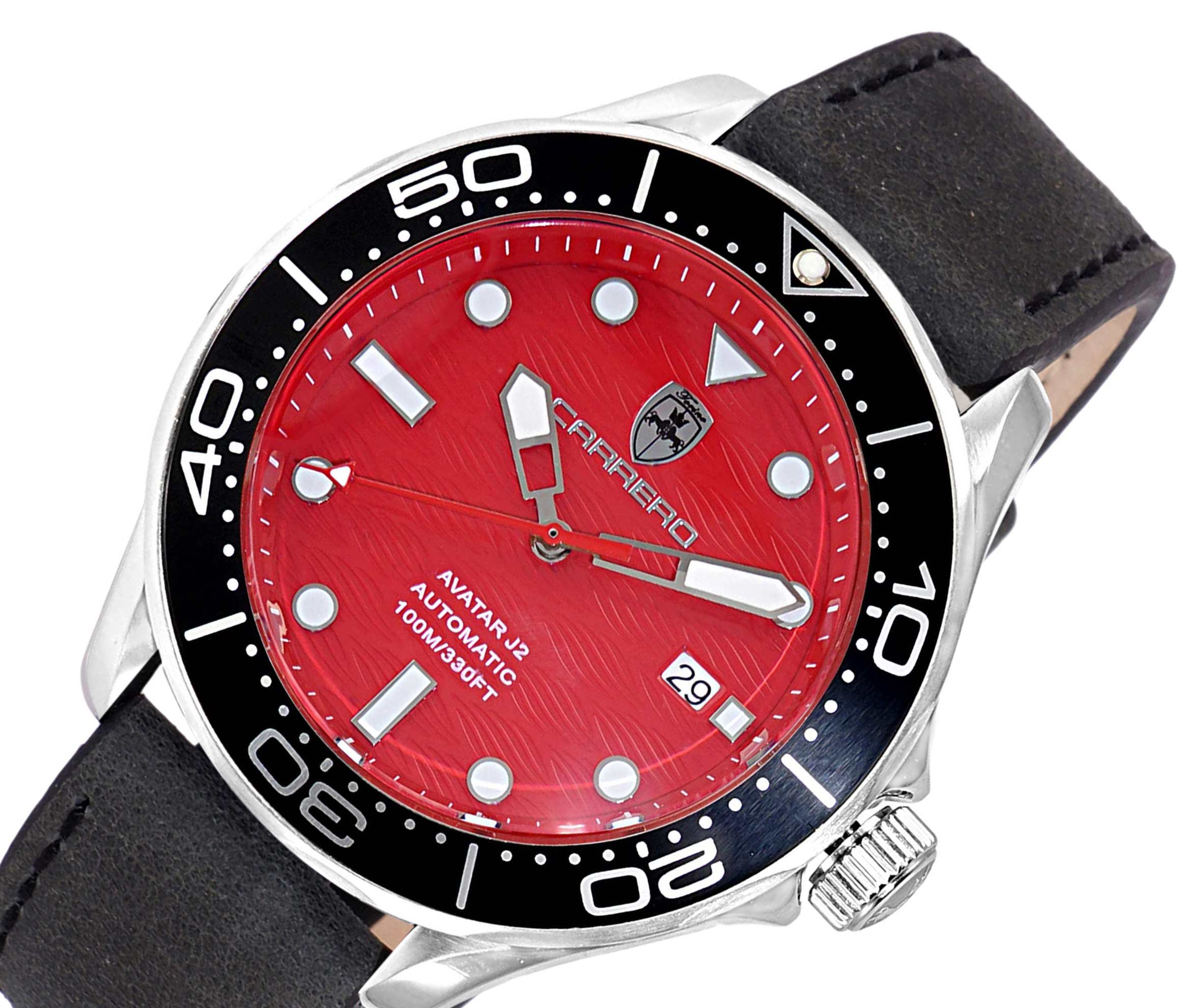 Lechateau Watches - Automatic -24  Jewels NH35, Textured Red Date dial, Black bezel, Black Strap - Retail at (MSRP: 2,268.00)