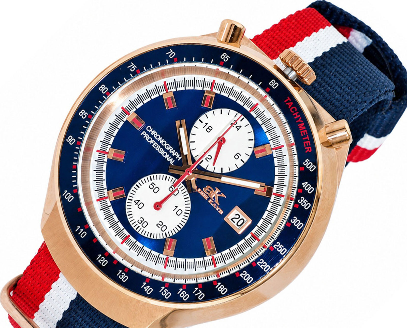 ADEE KAYE CHRONOGRAPH WITH 24-HOUR DISPLAY, TACHYMETER, AK5662-MRGBU_NY - (MSRP:$725.00)