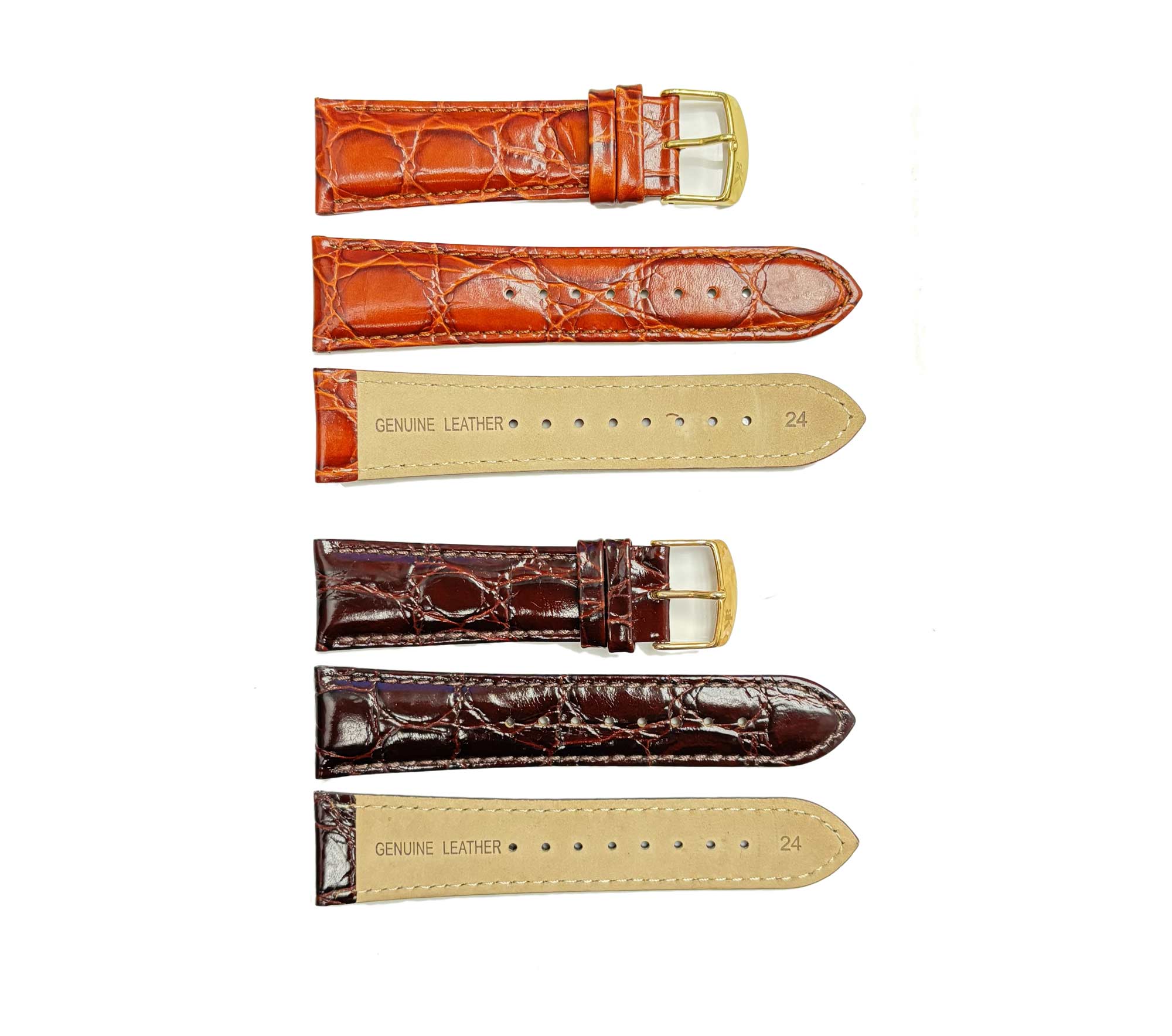 GENUINE LEATHER REPLACEMENT STRAP - SET of 2 (LIGHT BROWN / MOCHA BROWN) SHINY TEXTURE - AK0003-2SET