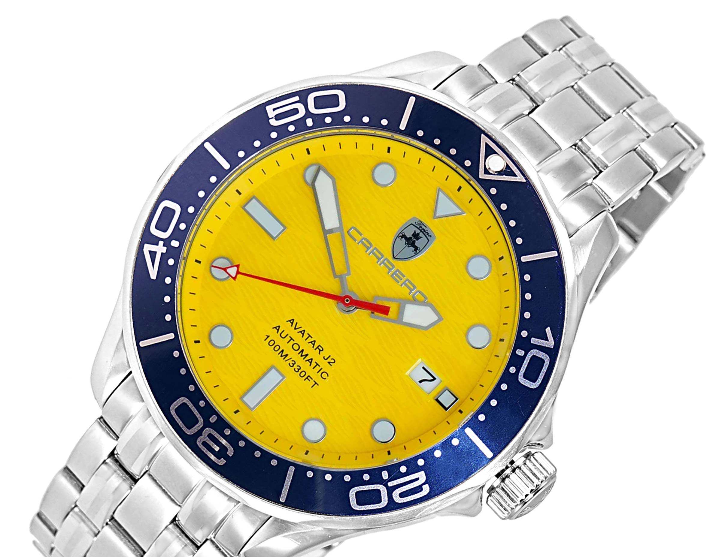Lechateau Watches- Automatic -24  Jewels NH35, Textured Yellow Date dial, Blue Bezel C1S6161GR_BUYL - Retail at (MSRP: 2,268.00)