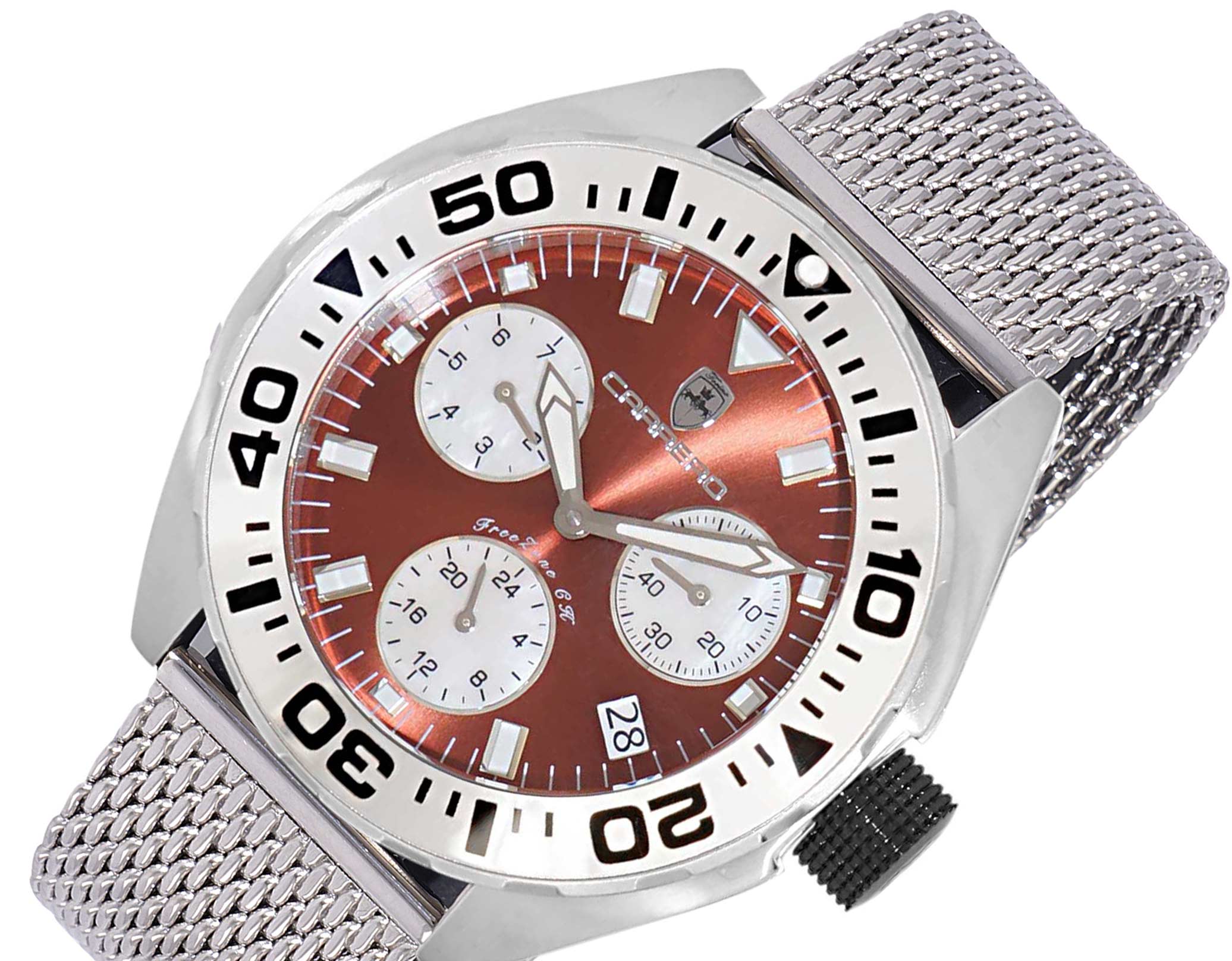 LeChateau, Men's Swiss Multi-Functiom Ronda X30 Movement, Brown Dial -Bezel, Stainless Steel Mesh band, C1S8824-BN_MESH - MSRP: $2,340.00