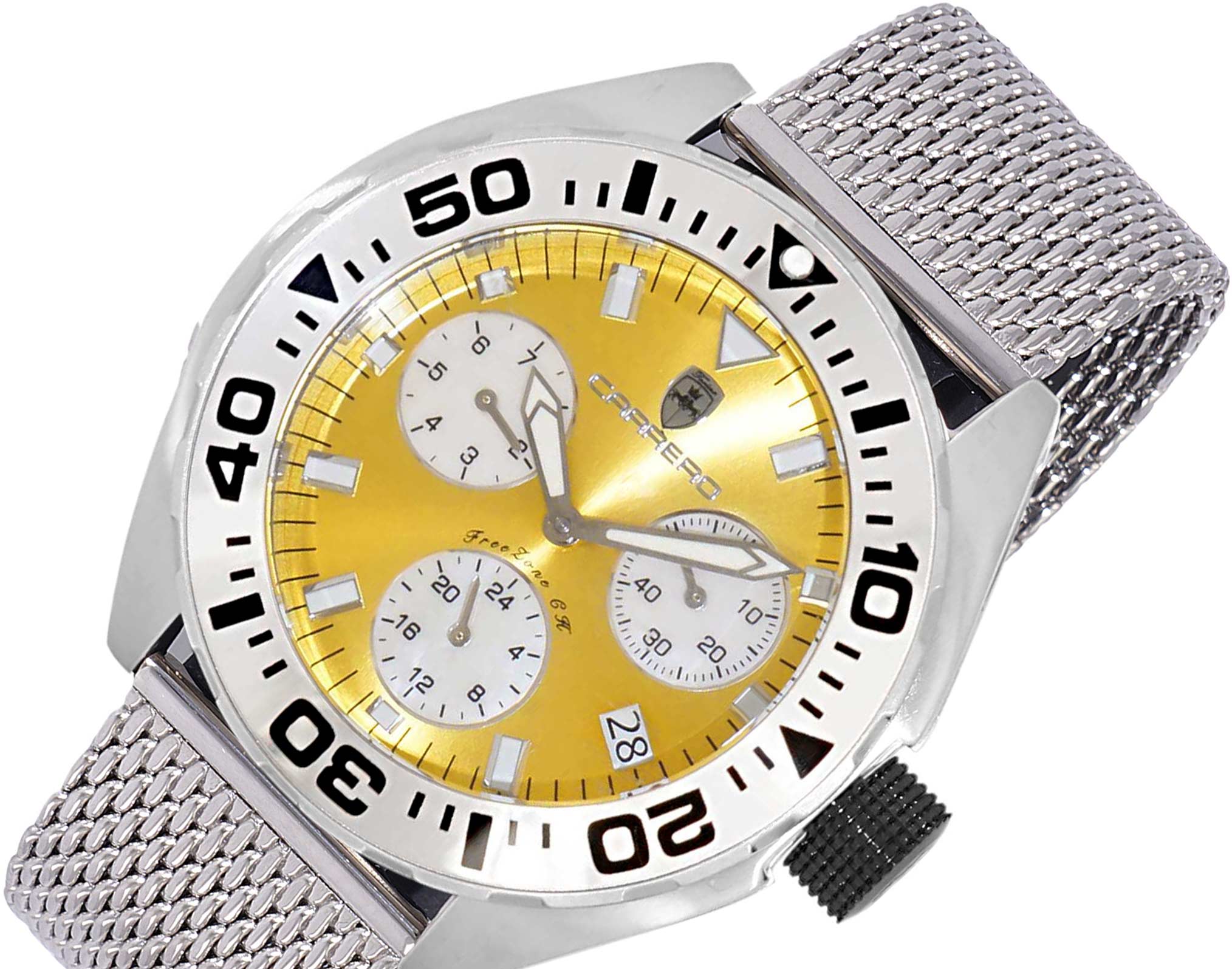 LeChateau, Men's Swiss Multi-Functiom Ronda X30 Movement, Yellow Dial -Bezel, Stainless Steel Mesh-Band, C1S8824-YL_MESH - MSRP: $2,340.00