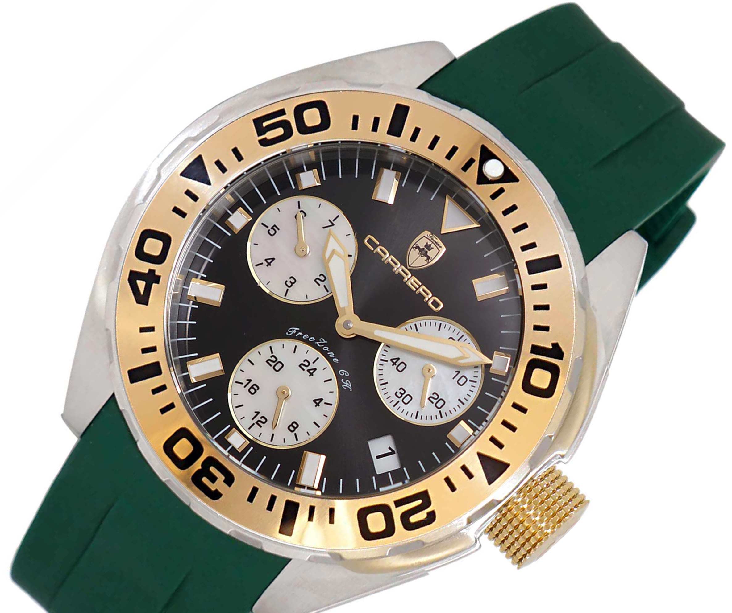 LeChateau, Men's Swiss Multi-Functiom Ronda X30 Movement, Black Dial - Gold Bezel, Green Silicon Band,  C1G8824-BK_GN - MSRP: $2,340.00