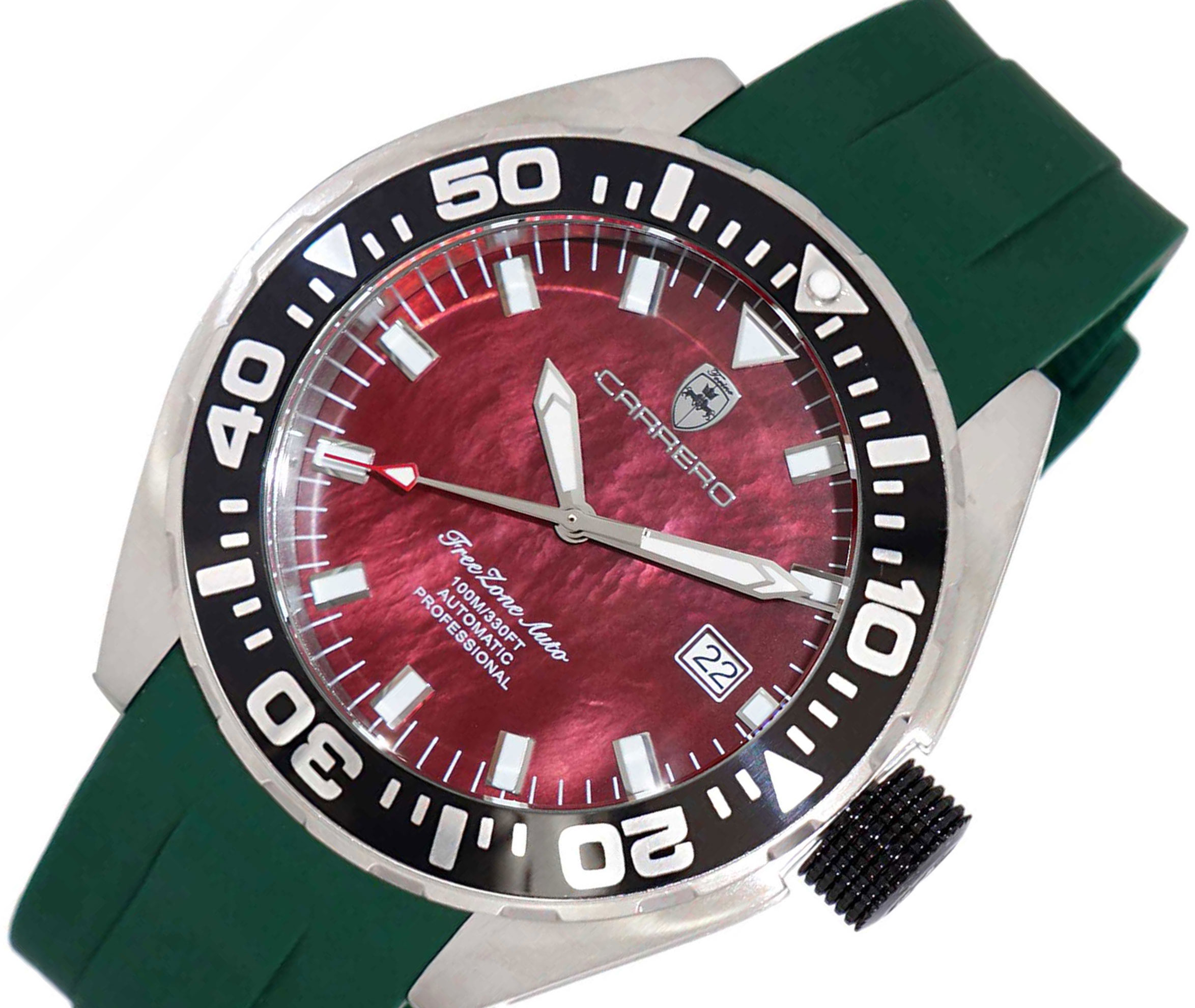 LeChateau, Men's Automatic NH35-24 JEWEL Mov't, Maroon MOP- Dial - Black Bezel, Silicon Band,  C1S8925-BN_GN - MSRP: $2,388.00