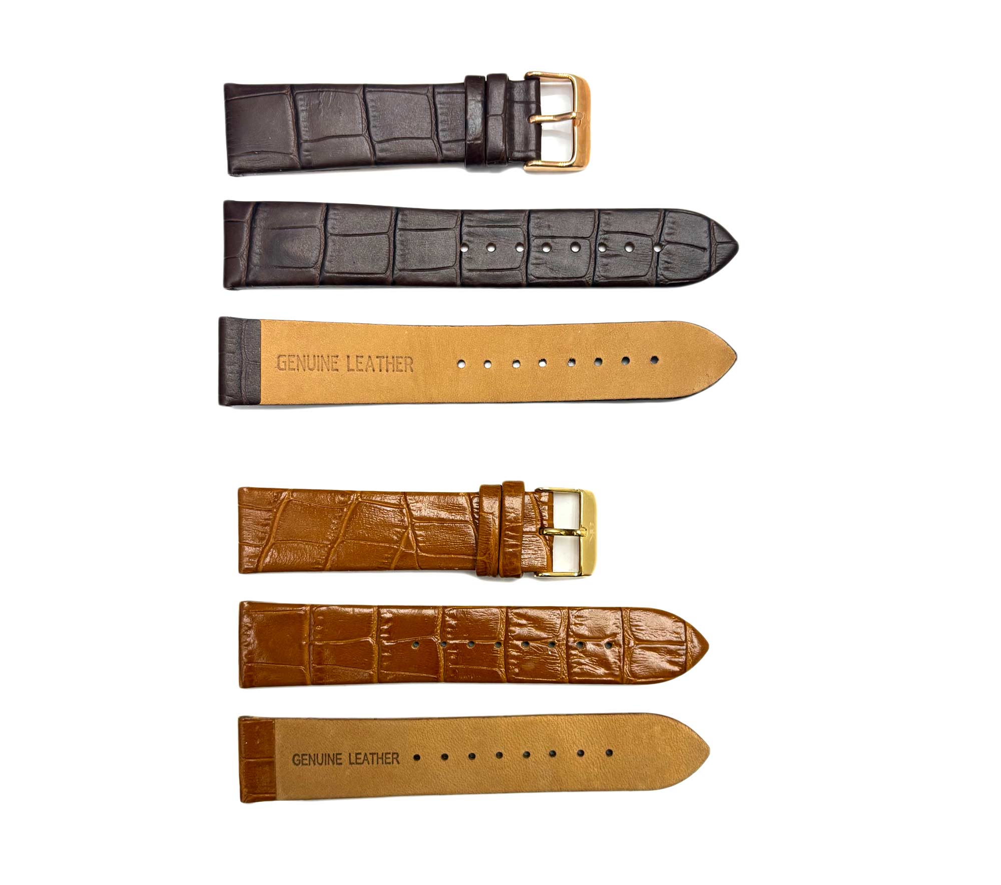 GENUINE LEATHER REPLACEMENT STRAP-  SET OF 2 (BLACK-ROSE / LIGHT BROWN -GOLD) SOFT LIGHTTEXTURE