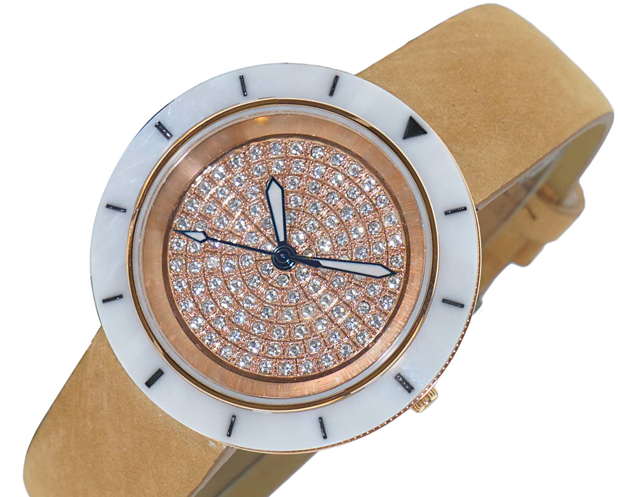 ONISS  Ladies, White High-tech Ceramic and Stainless Steel Case and Blue Genuine Leather Strap, Rose tone , ON7262-LBU (MSRP:  $550.00)