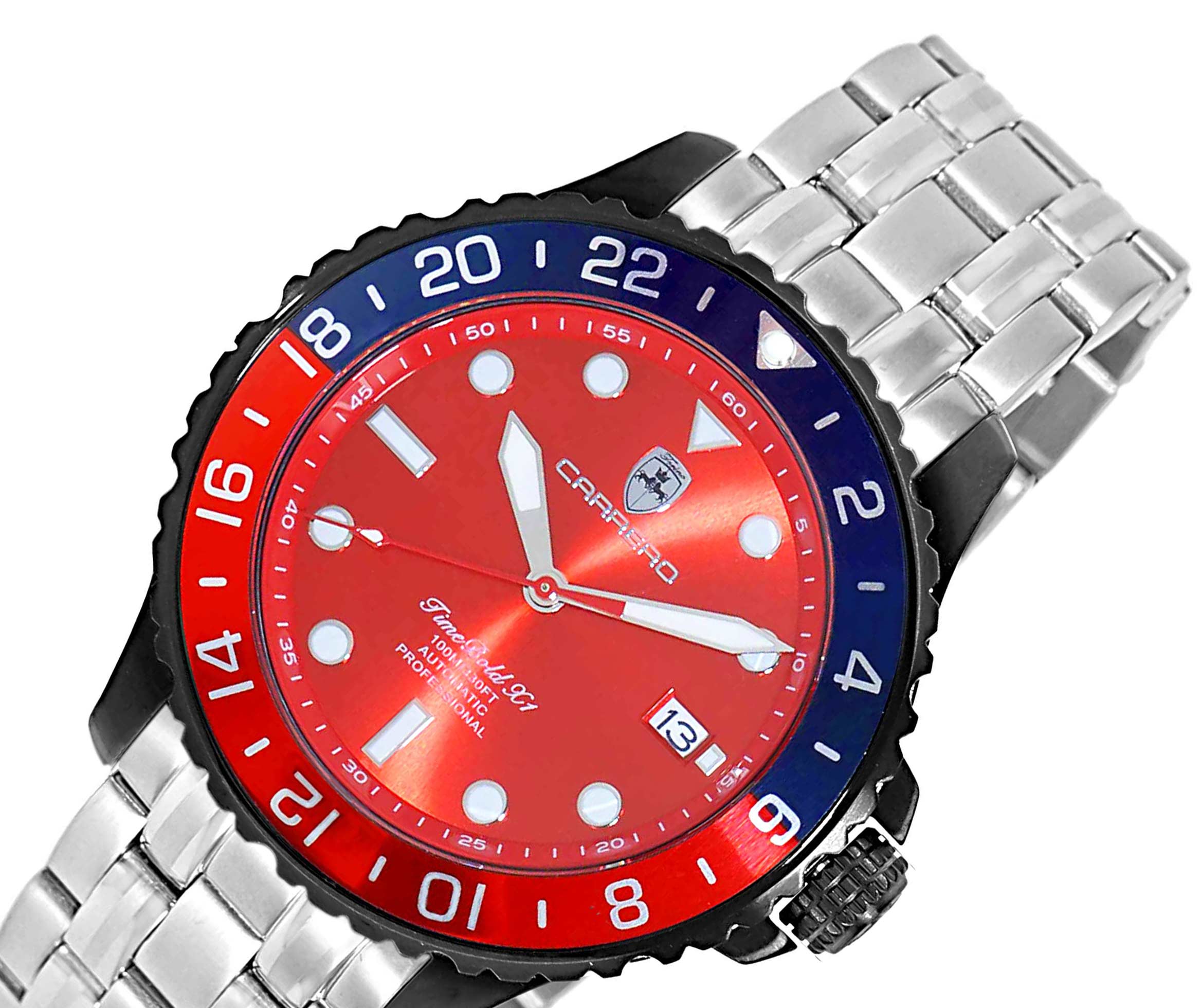 LeChateau, Men's TIME BOLD- X1, NH35 AUTOMATIC MOVEMENT,  IP-BLACK  BLUE/RED, SS-BAND -C1B737BU-MR_SS - MSRP:  $2,340.00