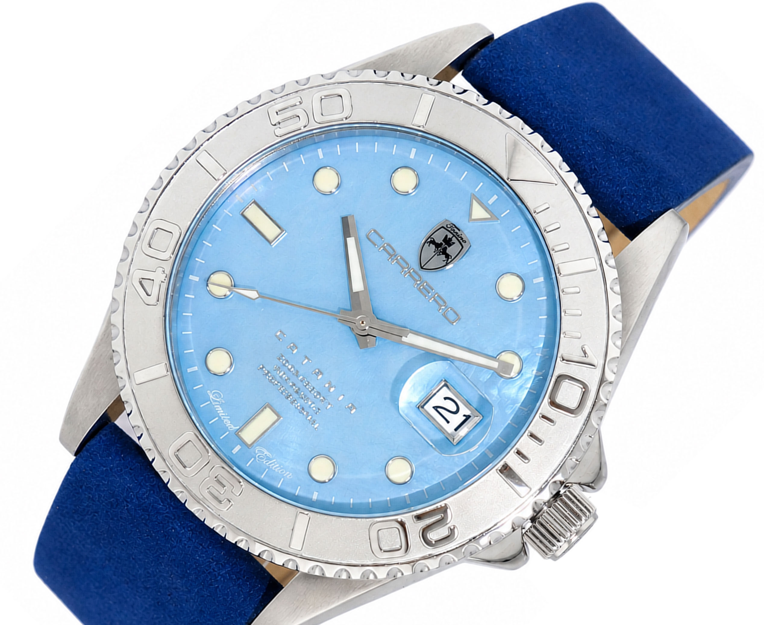 Lechateau Watches Men's Automatic - Magnifying Date, MOP Dial with Exhibition Back, C1S266BU_LBU - Retail at (MSRP: $ 2,124.00)