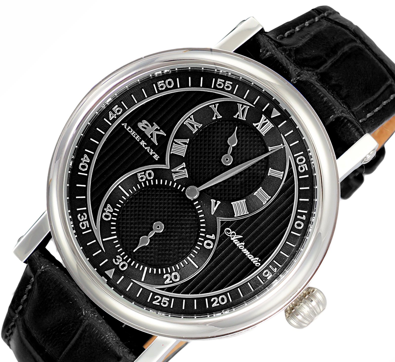 Adee Kaye 20-Jewels TY2708  Automatic Regulator Movement , Genuine leather band, AK5665-MBK - Retail price at $600.00