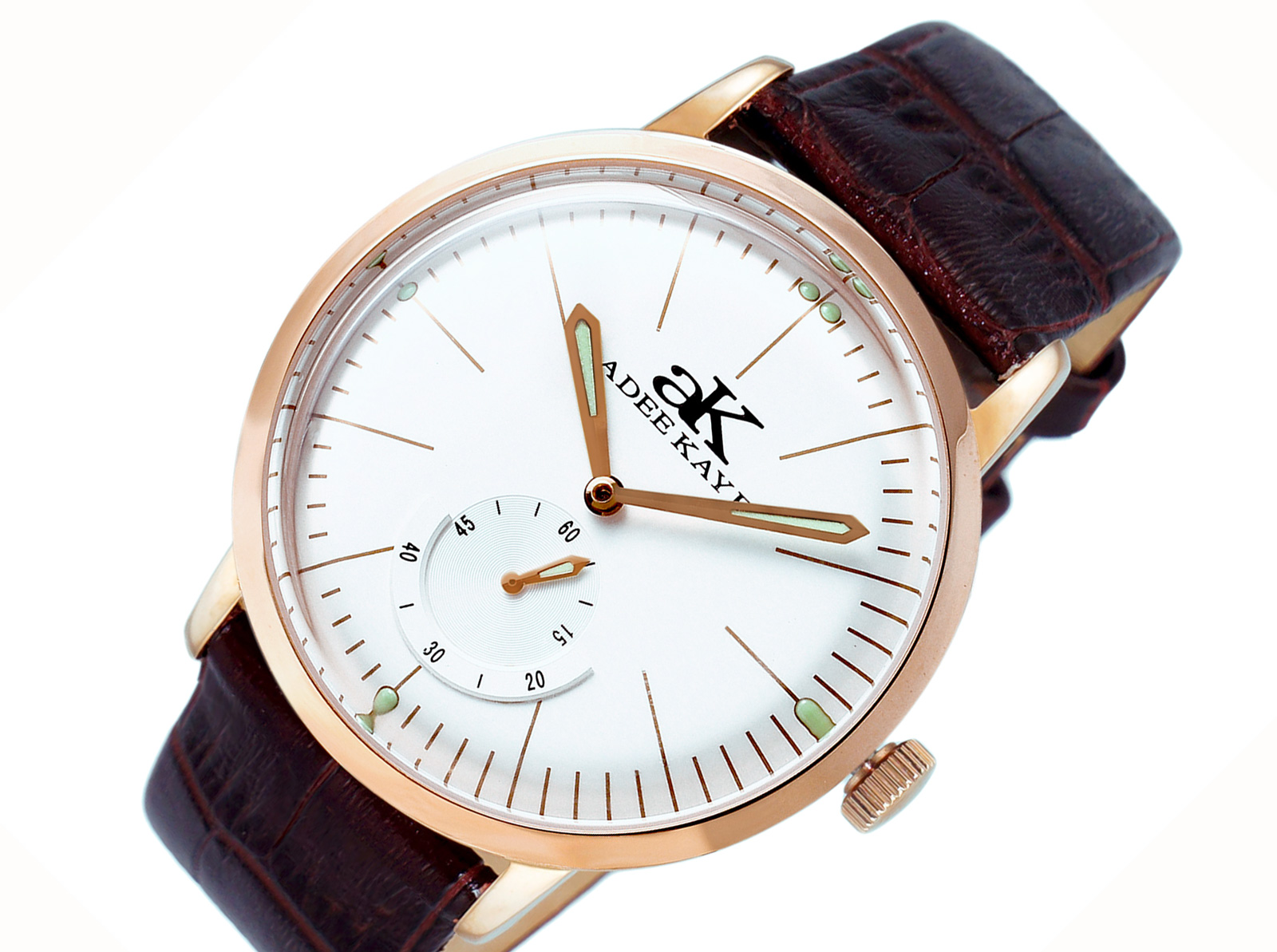 ADEE KAYE 21 JEWELS MECHANICAL , DOME CRYSTAL AND GENUINE LEATHER BAND, AK9044-MRGSV_LB, (MSRP: $600.00)